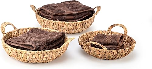 Trademark Innovations Juego de 3 cestas redondas de jacinto con asas