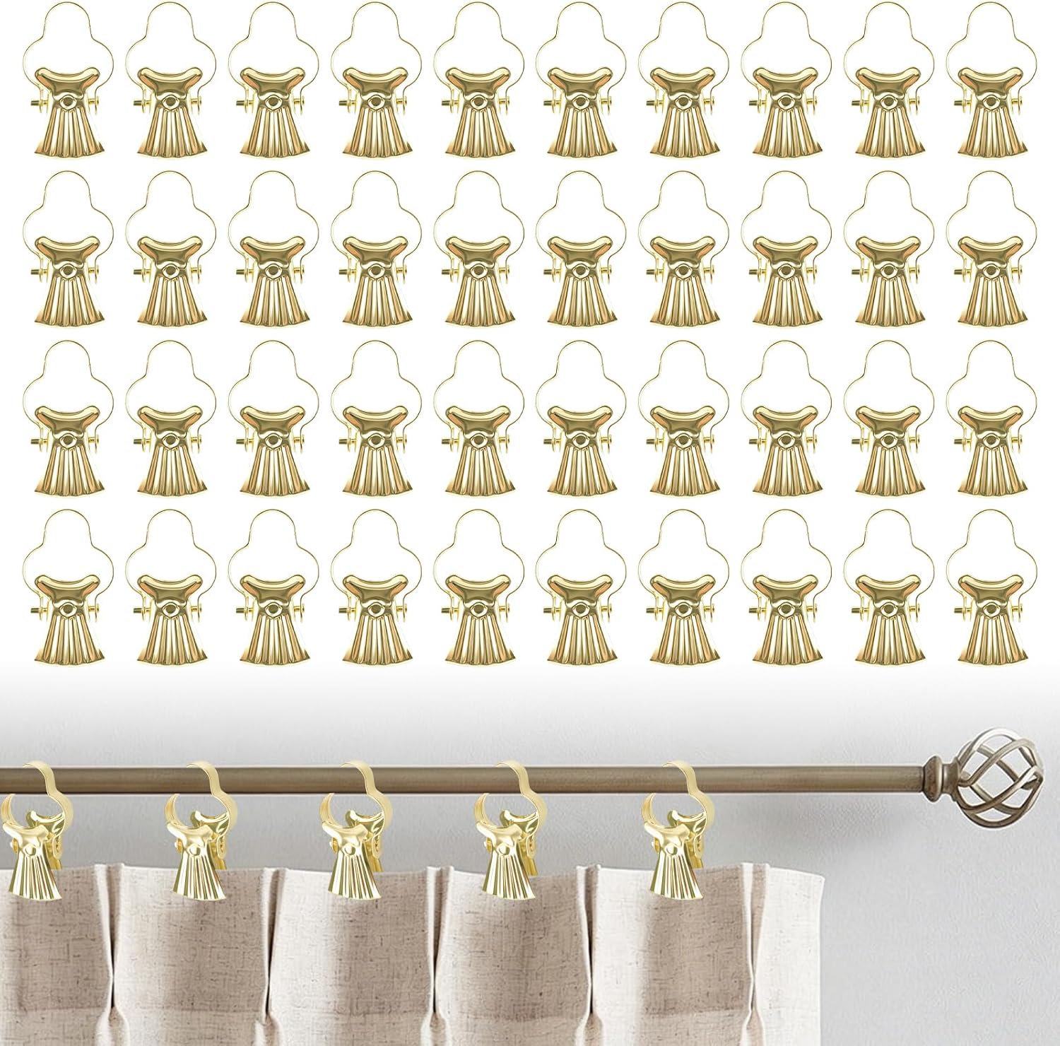 INCREWAY 40Pcs Imitation Gold Butterfly Curtain Clips, Single Side Hook Design Drapery Hooks for Pleated Drapes Drapes Pinch Pleat Hanger Metal Shower Curtain Rings Rustic Home Decor