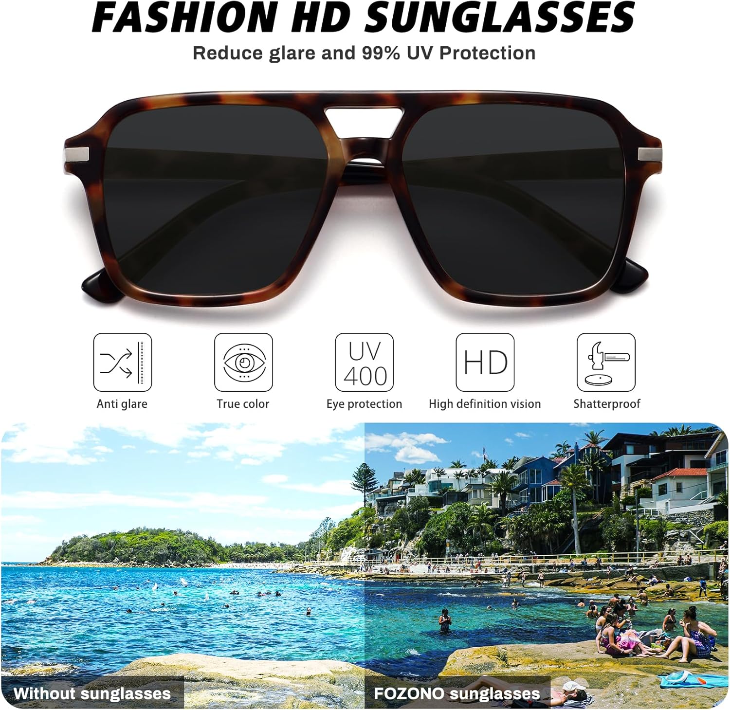 Retro Aviator Sunglasses for Women Men Trendy Classic Square 70s 80s 90s Vintage Shades Double Bridge Aviators FZN813 - Image 5
