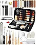PLANTIONAL Leather Working Tools for Beginners: Professional Leather Craft Kit with Waxed Thread Groover Awl Stitching Punch for Leathercraft Adults Gifts 02