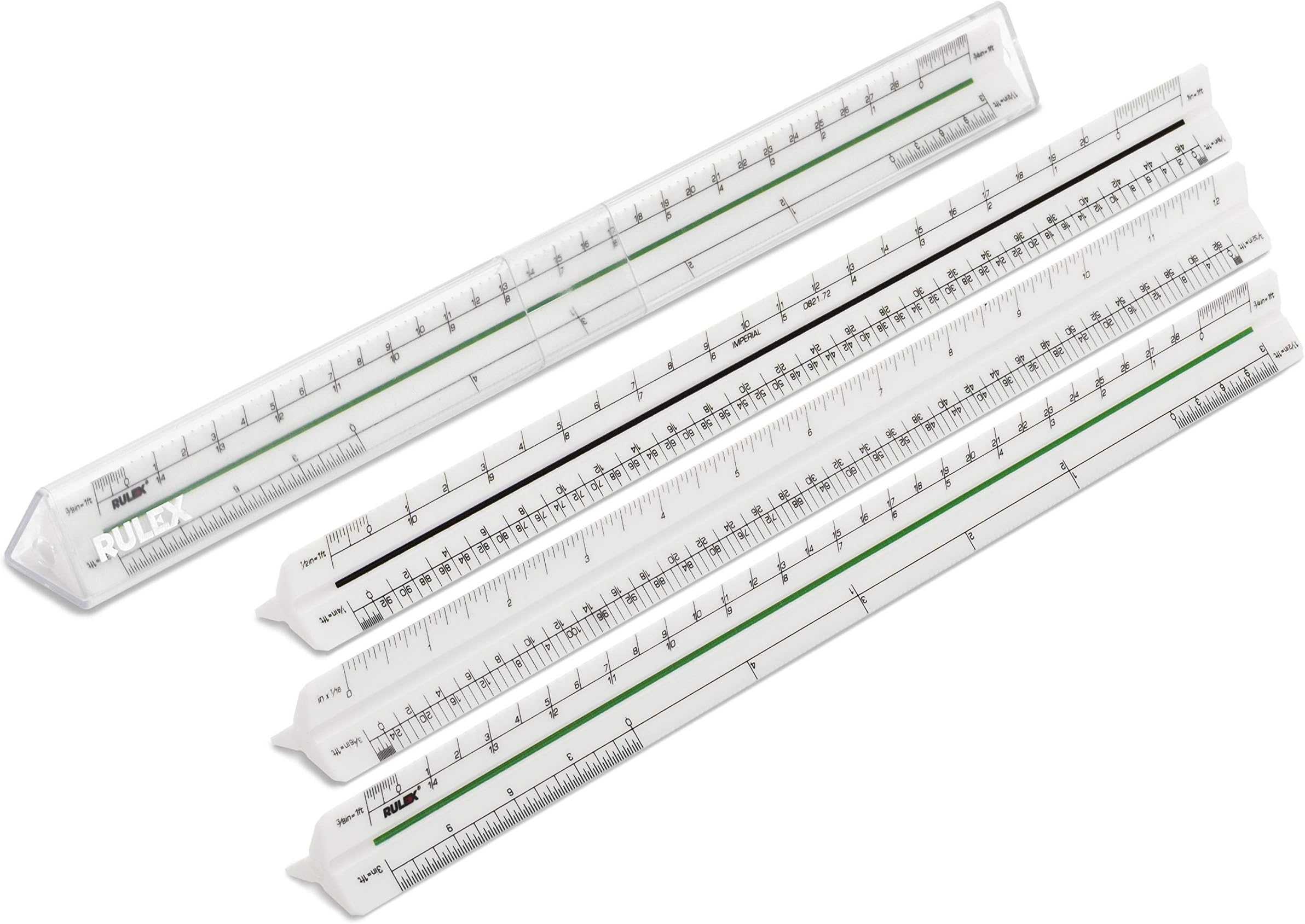 Imperial 12 inch Triangular Scale Ruler 3/32", 3/16"=1ft & inches (16ths), 1/8", 1/4" & 1/2", 1"=1ft, 3/8", 3/4" & 1 1/2", 3"=1ft - UK manufactured