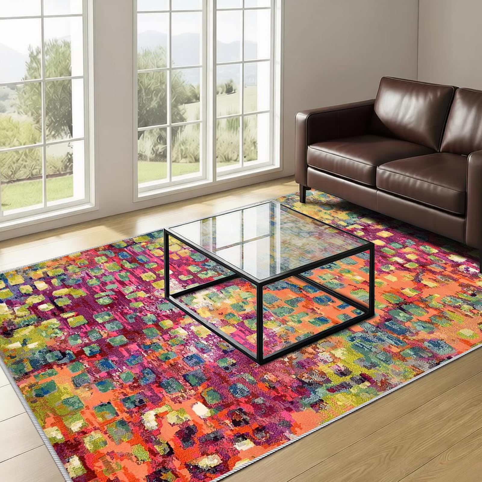 Dywan do salonu, z krótkim włosiem, 120 x 140 cm, do kuchni, korytarza, sypialni, salonu, sypialni, salonu, jadalni, kuchni, nadaje się do prania, antypoślizgowy, do sypialni