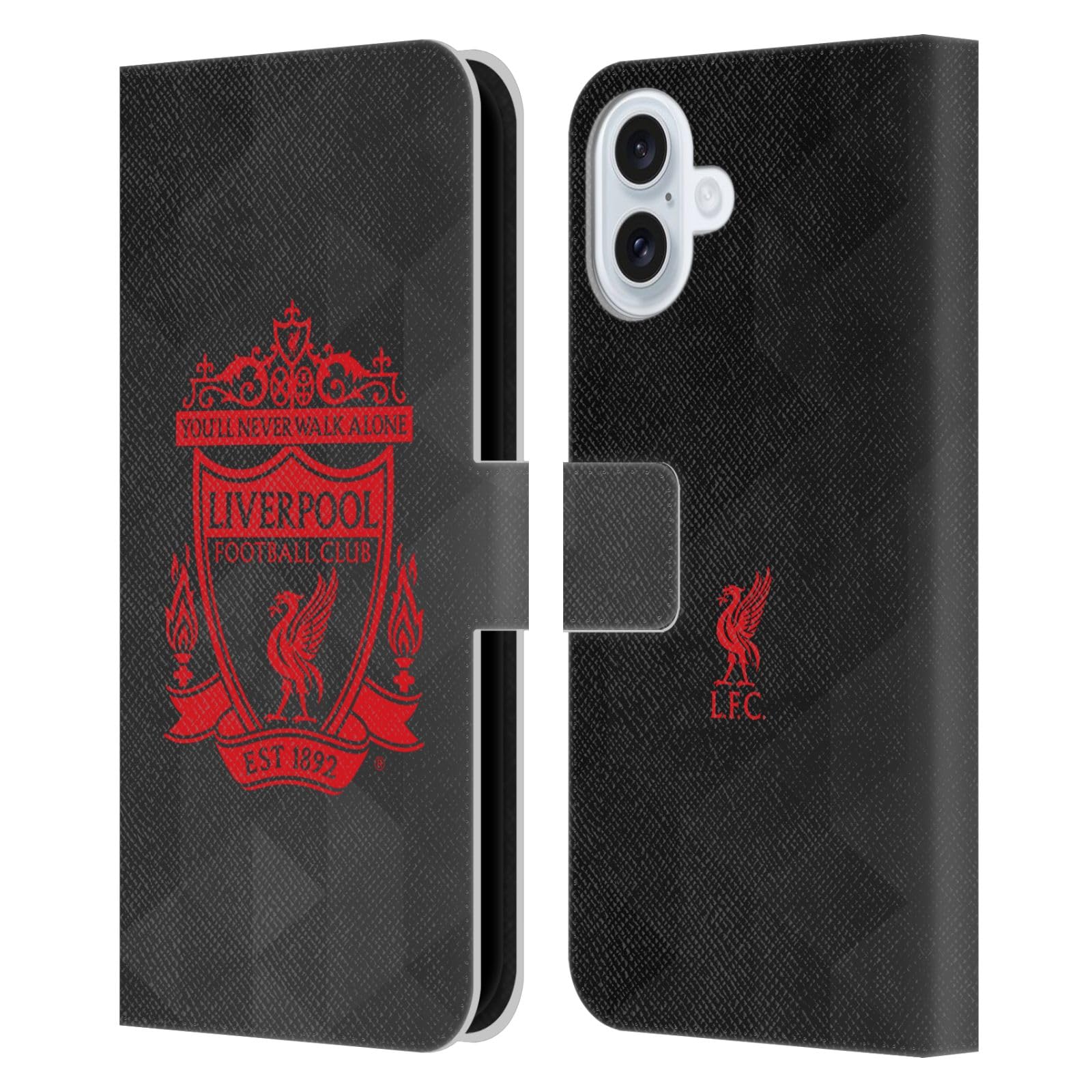 Head Case Designs Officially Licensed Liverpool Football Club Black Geometric 2 Crest 1 Leather Wallet Case Compatible With Apple iPhone 16 Plus