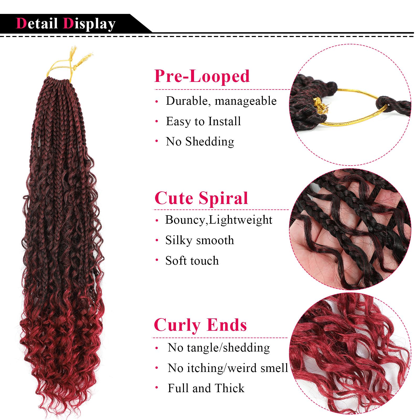 Goddess Box Braids Crochet Hair 14 Inch Crochet Boho Box Braids Pre Looped 8 Packs Boho Hair For Black Women With Curly Ends (14 Inch,1B/BUG) - Image 4