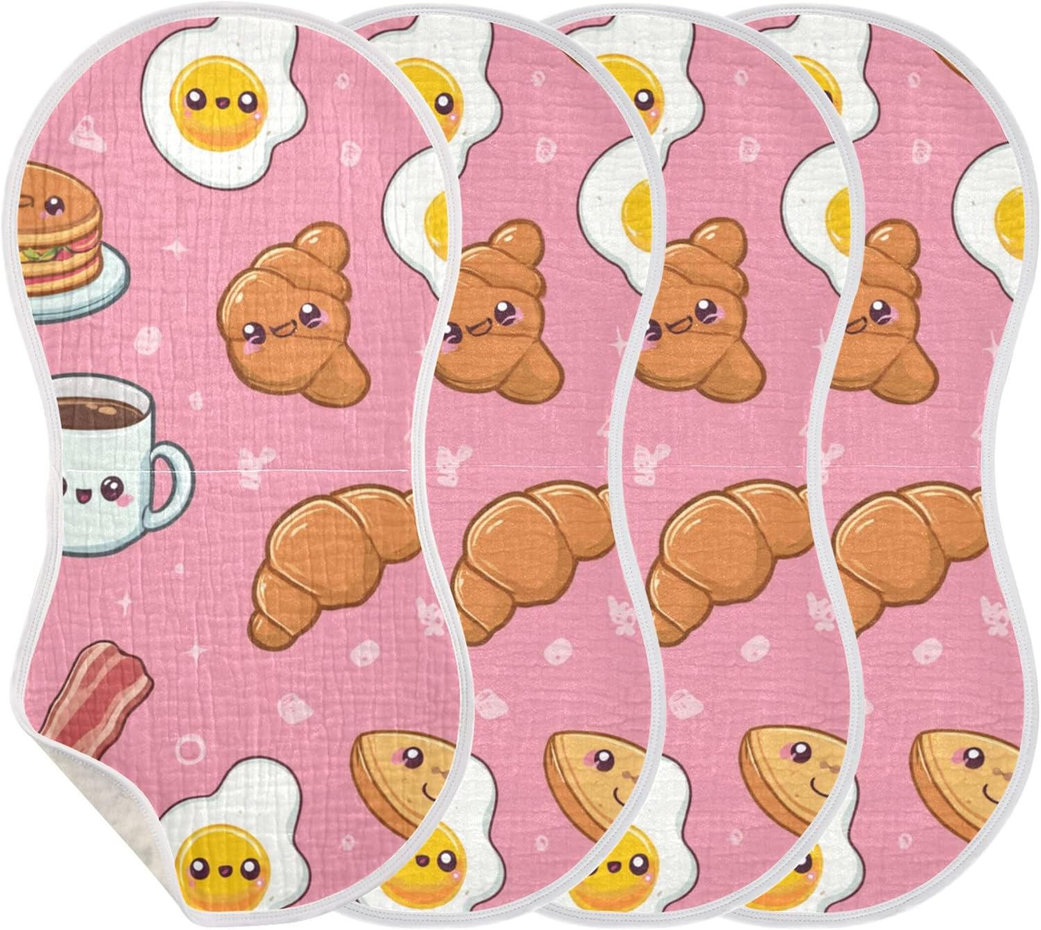 Kawaii Breakfast Pattern Burp Cloths Baby Boys Girls Absorbent Soft Cotton Burping Cloths Rags 4 Pack