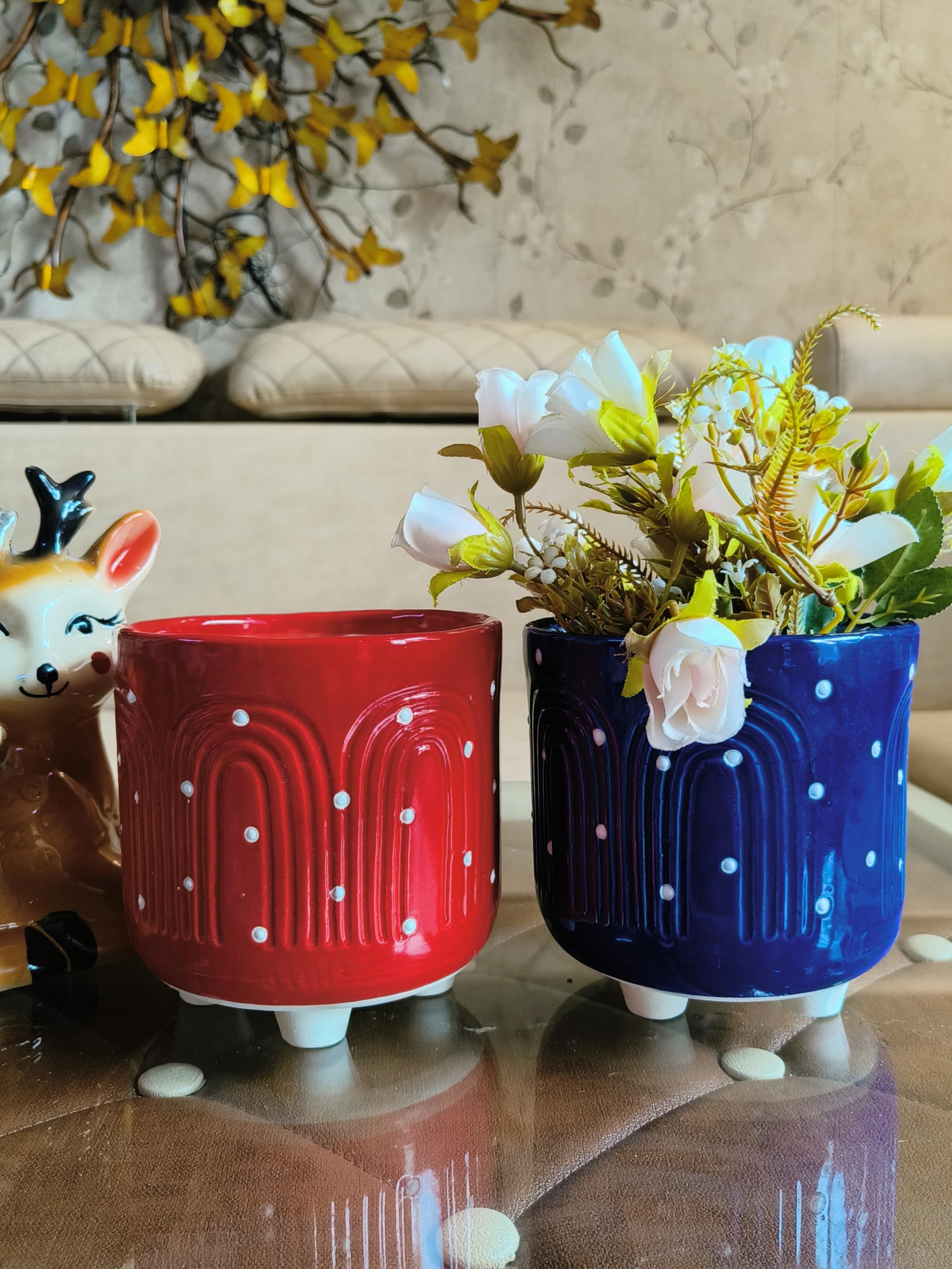 Niyara Small Combo Ceramic planters Pot for Home Garden Balcony (Blue & Red Combo) (B0CN3C31NH) Amazon Price History, Amazon Price Tracker