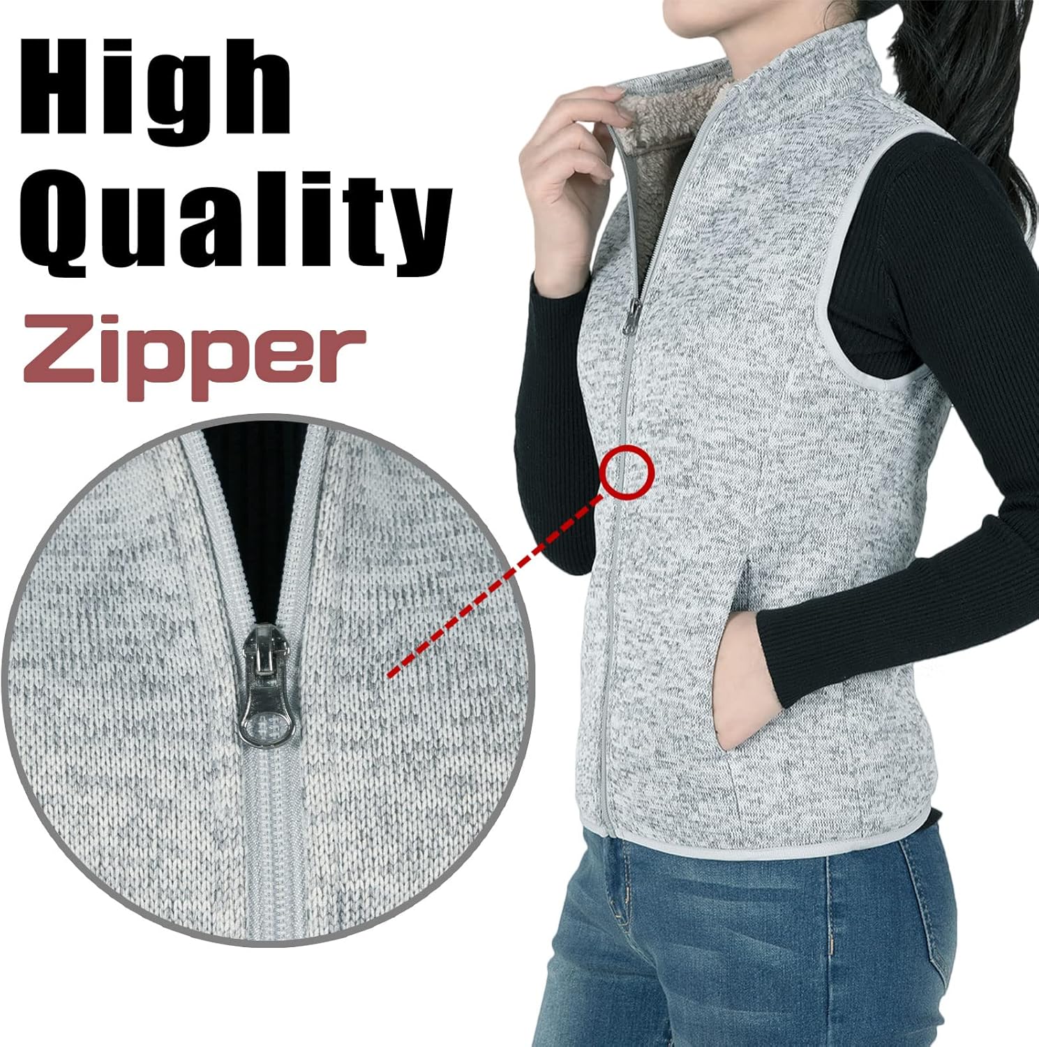 Bonnorth Women's Zip Up Sweater Fleece Vest, Sherpa Lined Windproof Warm Vest with Pocket - Image 4