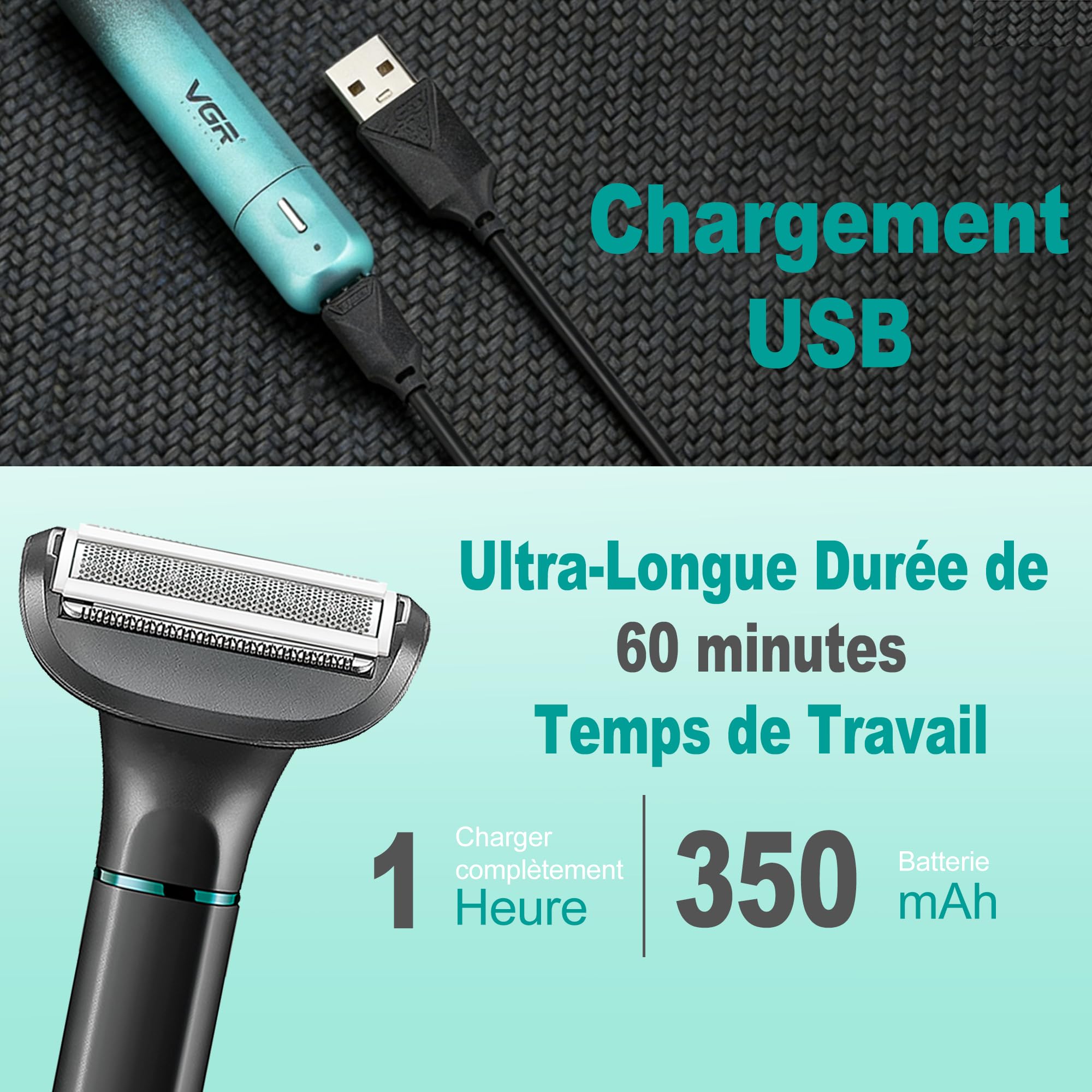 VGR 625 3 en 1 Tondeuse Partie Intime Homme, Rasoir Nez Homme Sans Fil | Tondeuse Multifonction Convient avec Base pour La Poitrine, Jambes, Aisselles, Le Nez et Le Visage, Étanche IPX5, Vert