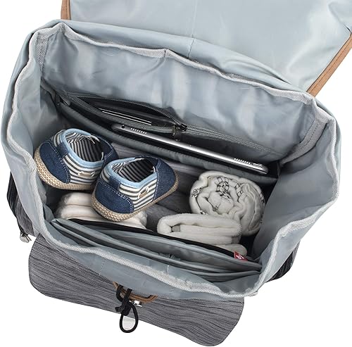 Miniatura 3 de Fisher-Price Mochila para pañales con cordón y bolsillo para toallitas, compartimento aislado para botellas, correas para cochecito, Gris, Moderno