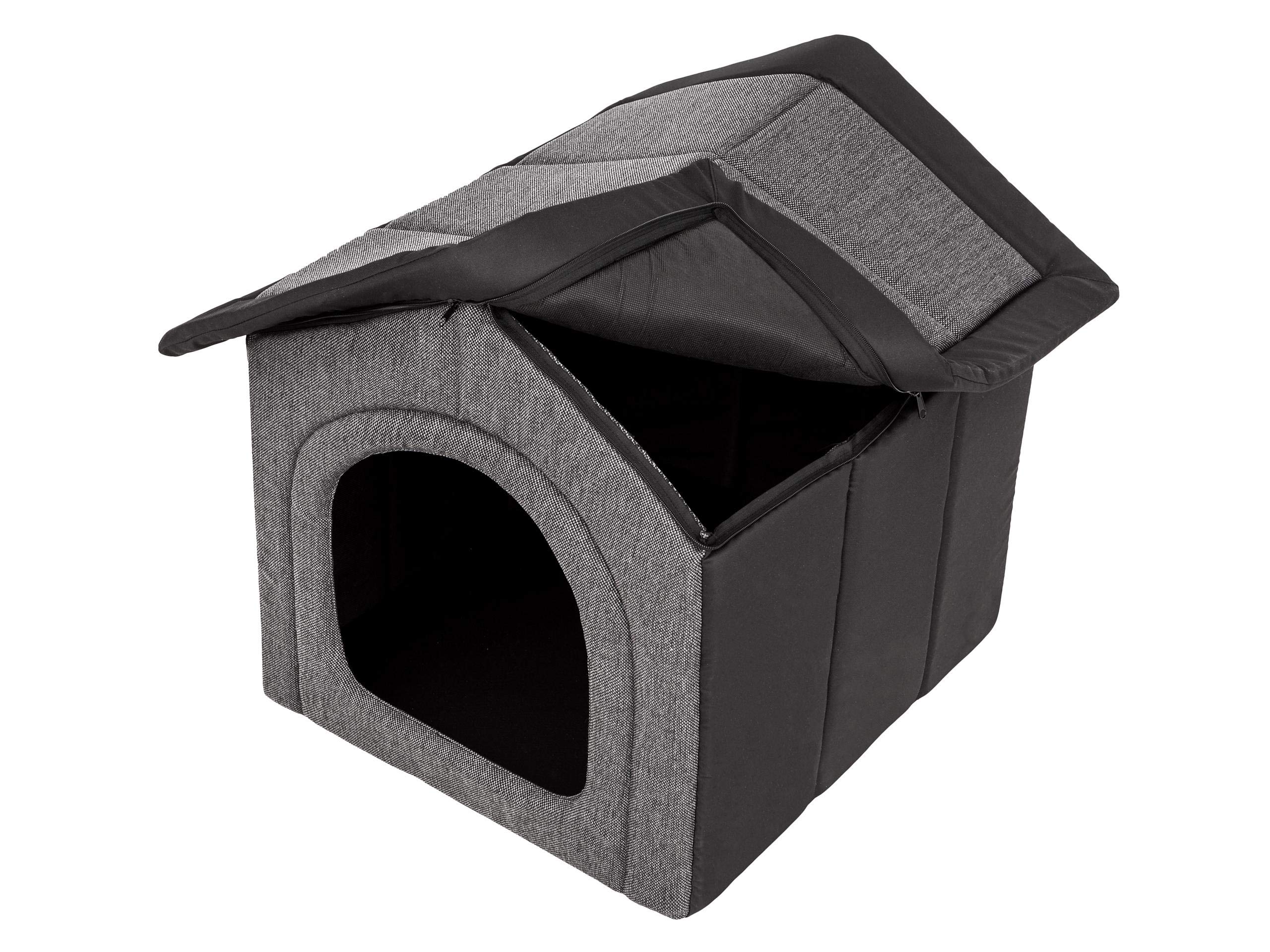 PillowPrim Buda dla psa legowiska dla psa, domek dla psa, domek dla kotów, średnia wielkość L - 52 x 46 cm, grafitowa, czarna