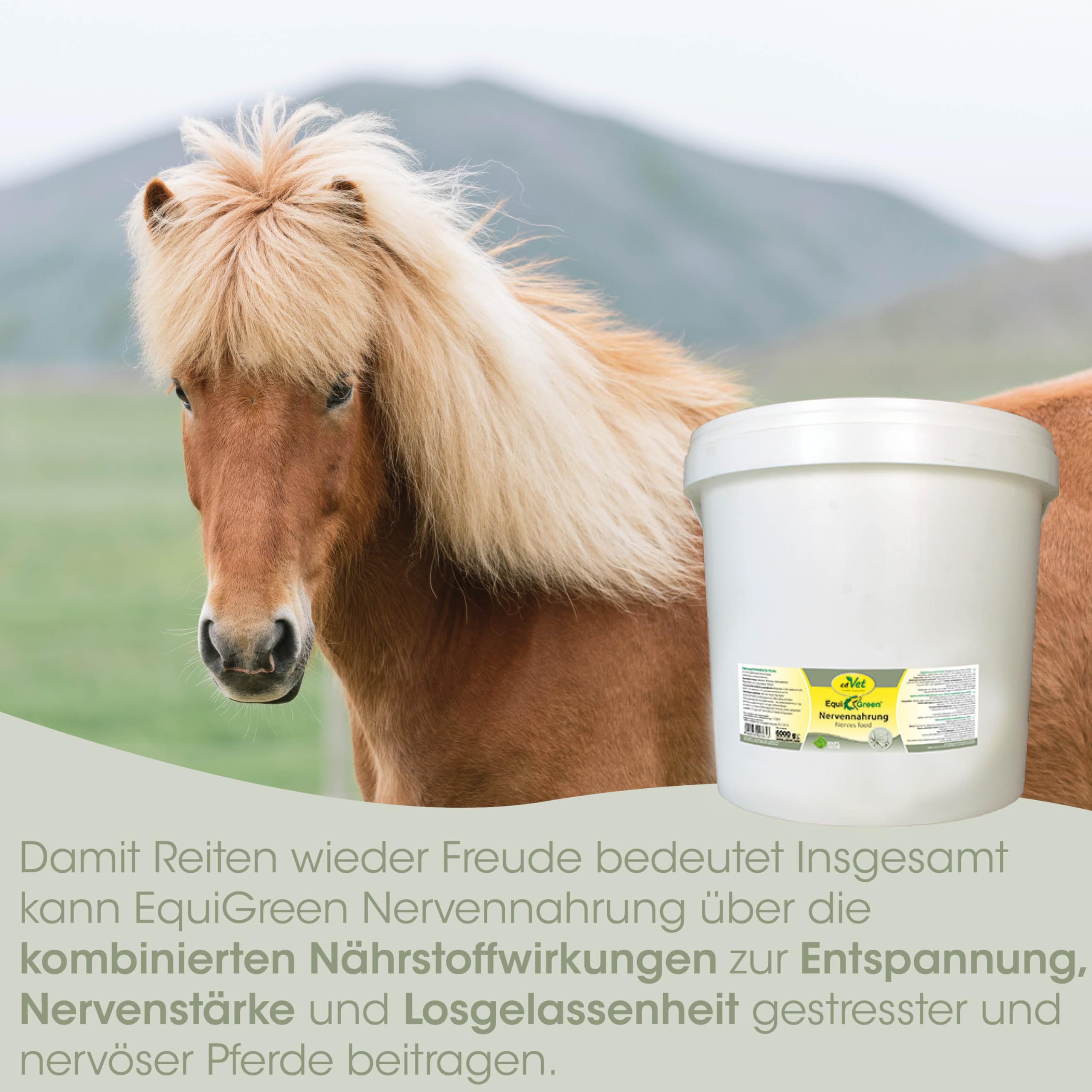 cdVet EquiGreen Nervennahrung 2 kg - Nahrungsergänzung für Pferde und Ponys zur Unterstützung für eine bessere Entspannung und mehr Nervenstärke