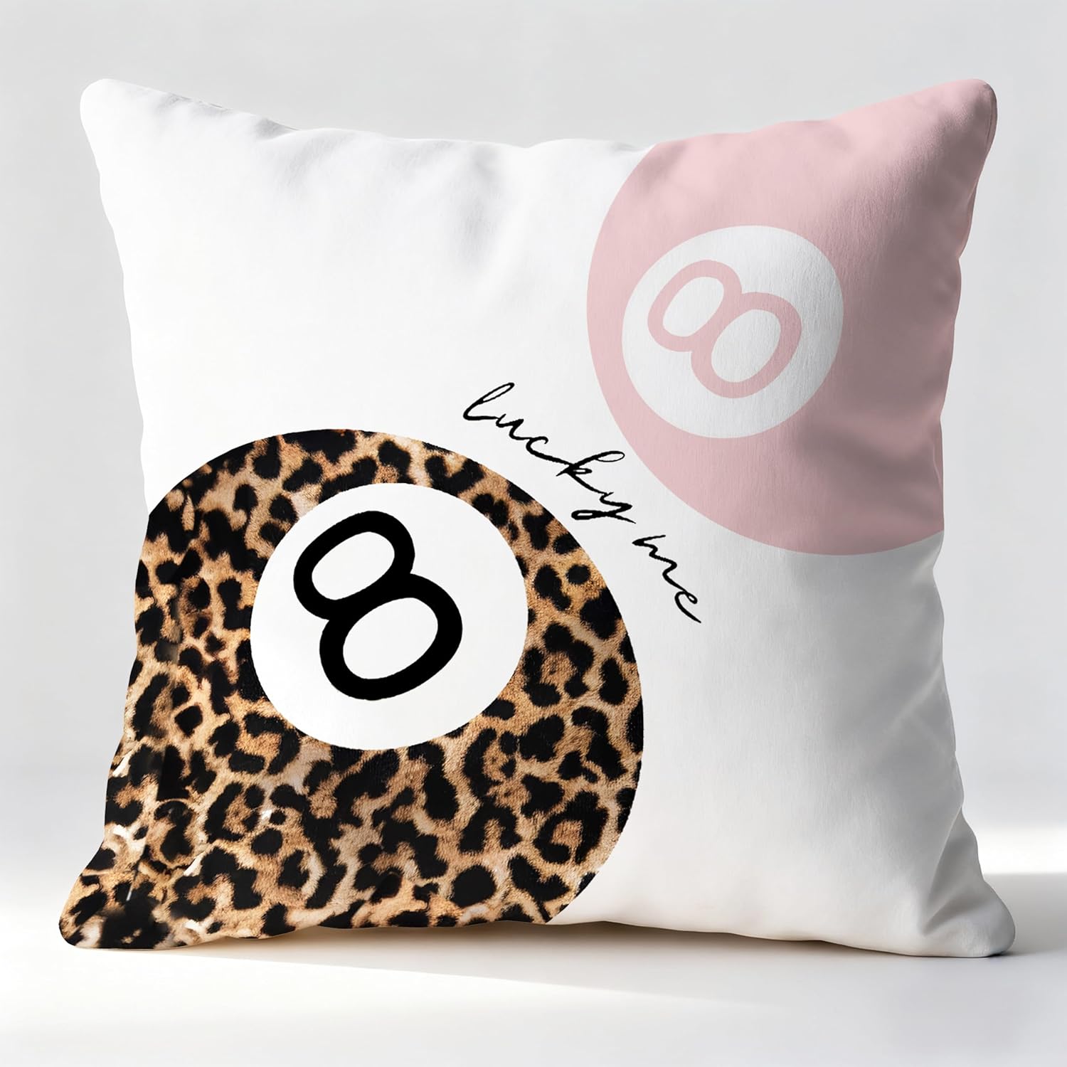 Pink and Leopard 8 Ball Pillow Covers 18x18, Preppy Room Decor, Trendy Cheetah Print Lucky 8 Ball Decorative Throw Pillow Covers for Home Bedroom Girls Room Dorm Apartment