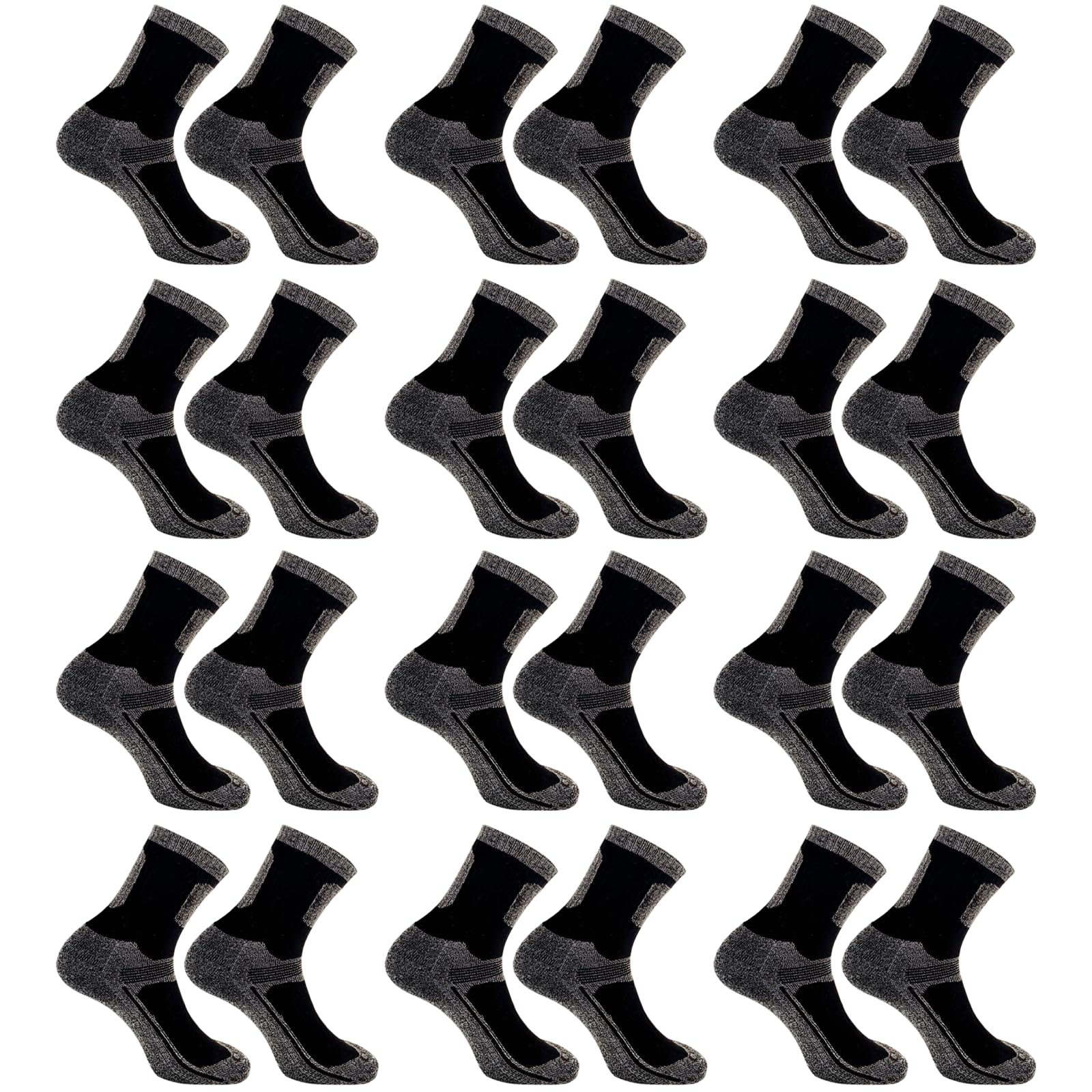 Chaussettes de randonnée pour homme, lot de 12 paires, chaussettes de sport outdoor rembourrées pour trekking, course, basket-ball et football, modèle crew à évacuation de l’humidité