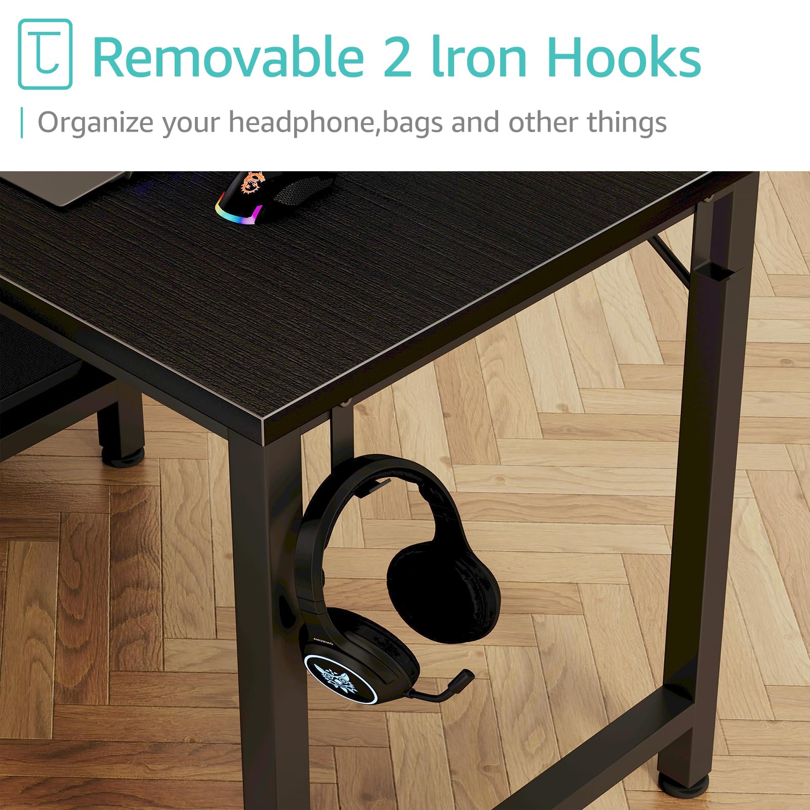 Lufeiya Small Gaming Desk with 4 Fabric Drawers, 40 Inch Kids Girls Teen Cute Study Desk for Bedroom, Reversible Work Computer Writing Table Desks for Small Space Home Office, Black