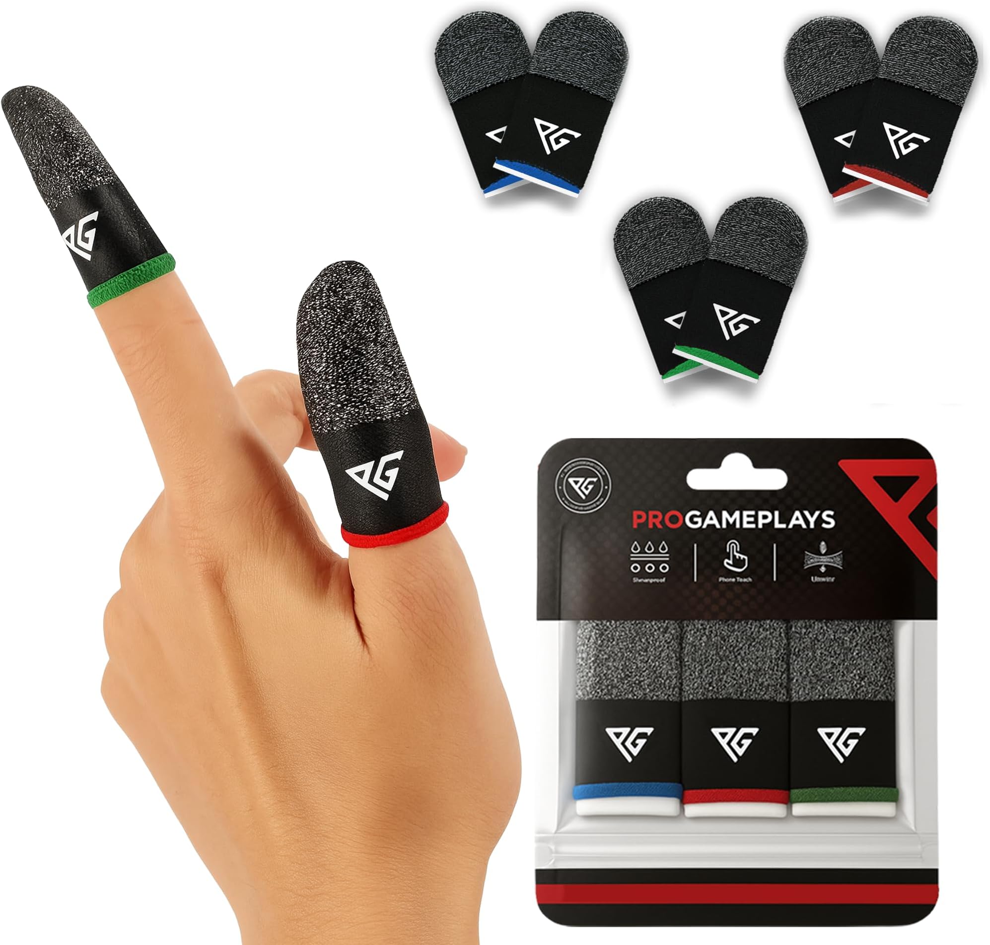 Progameplays Finger Sleeves for Mobile Gaming, 3 Pairs Hybrid Carbon & Silver Fibre, Ultra Sensitive & Breathable 0.3 mm, Anti-Sweat, Anti-Dryness, Compatible with PUBG Mobile