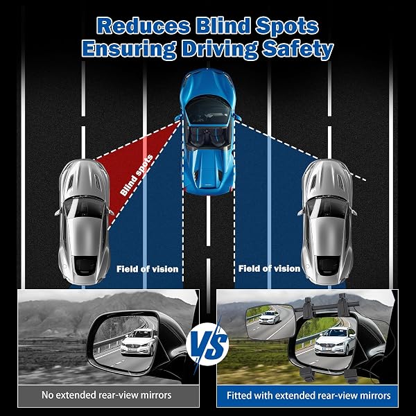 Universal Caravan Towing Mirrors Pair - Adjustable Wing Mirror Extensions with Clamps & Straps for Cars, 4x4s, Motorhomes - Eliminate Blind Spots (Style A) - 5