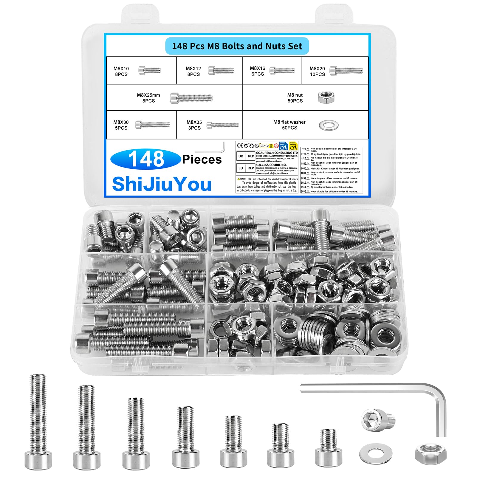 148 x M8 Stainless Steel Screws Set with Hex Wrench