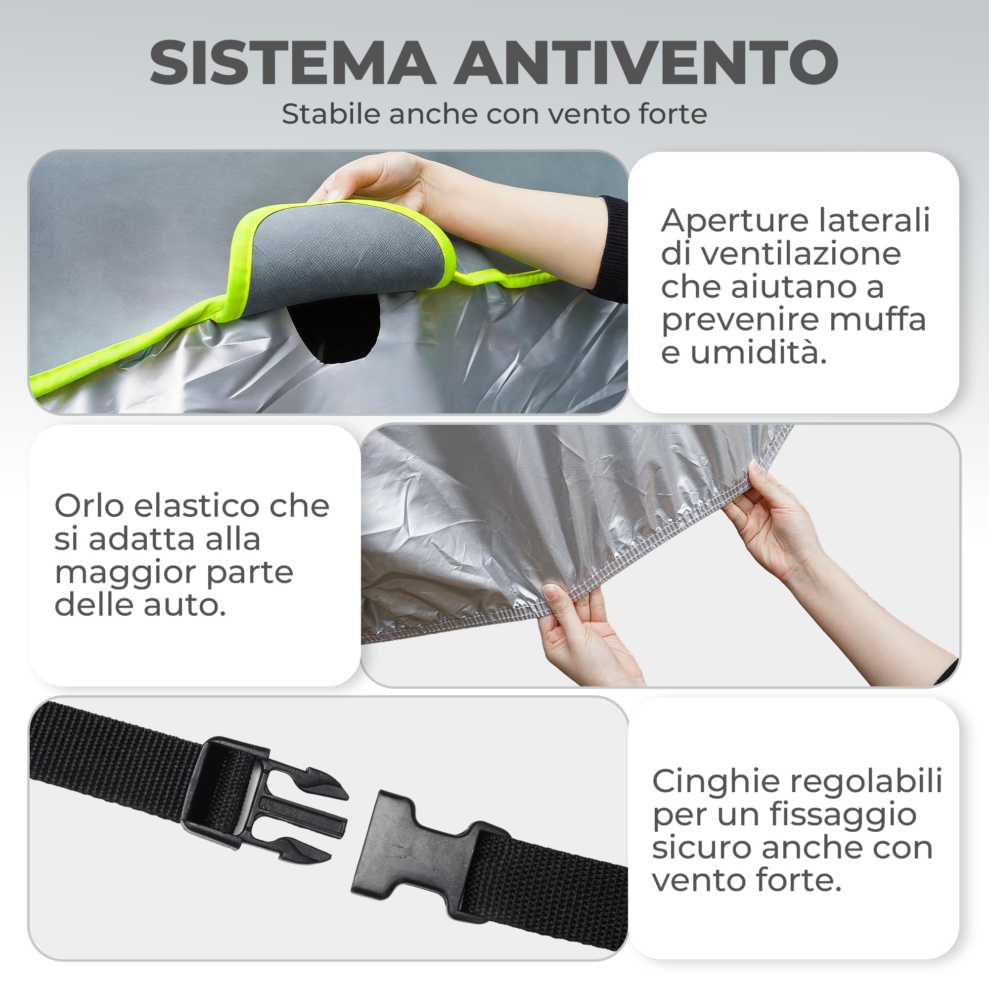 Telo Antigrandine per Auto Imbottito Spesso Impermeabile con Zip Laterale, Copriauto 3 Strati EVA Antiurto, Protezione UV Pioggia Neve Vento (AUTO L:483 * 178 * 120 cm)