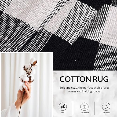 Miniatura 6 de HOMEMONDE Alfombras de área a cuadros en blanco y negro tejidas a mano para entrada, pasillo, cocina, dormitorio, sala de estar, 2 x 6 pies