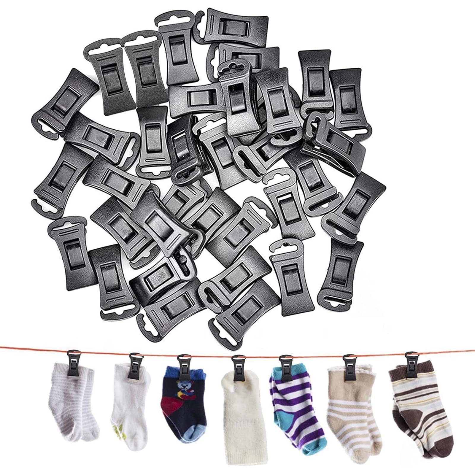Azonee 40 Sock Clips for Washing Machine and Dryer Sock Holder Washing Machine with Hook Socks with Sock Clip Directly into the Drawer without Folding Socks with Sock Clip, Multi-Purpose Sock Holder