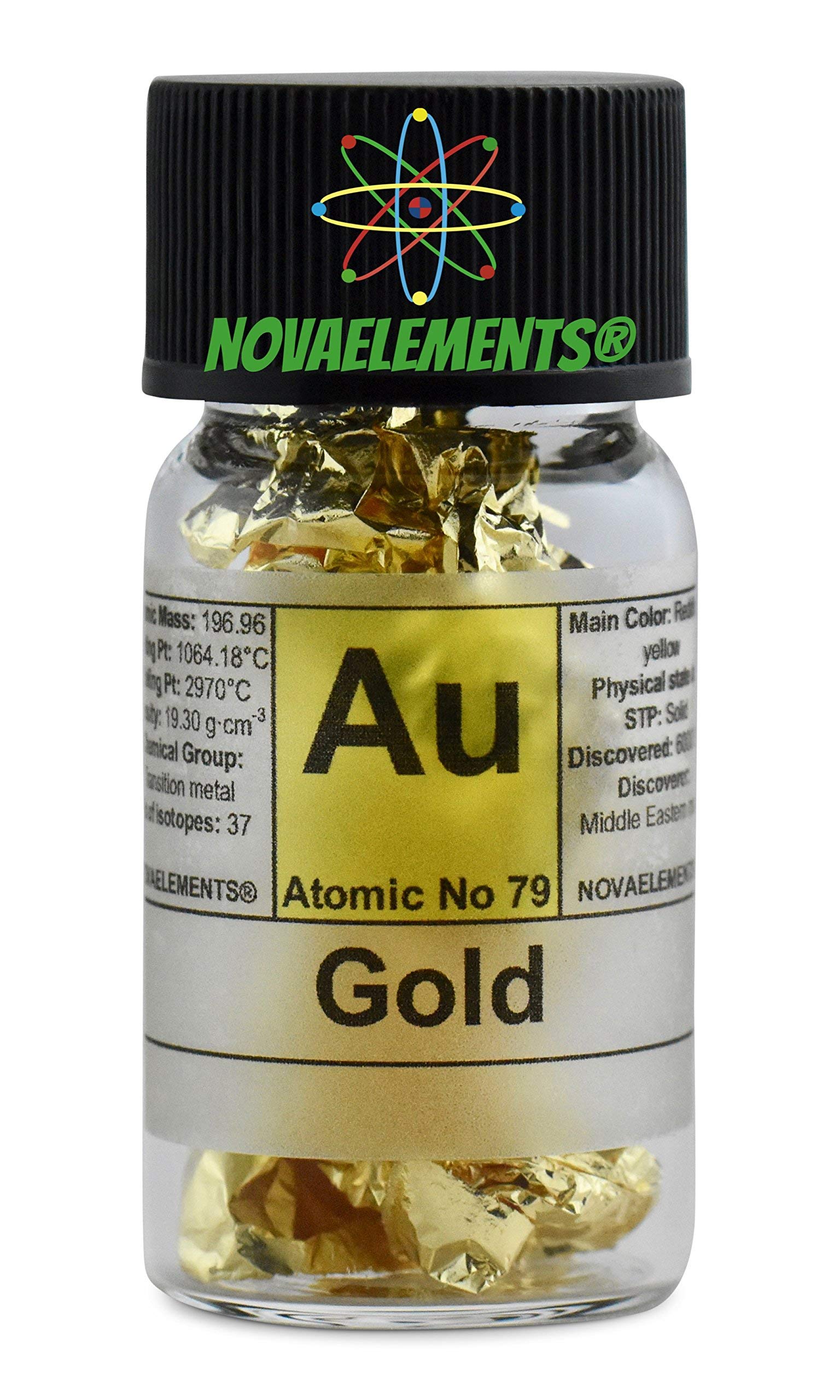 Oro elemento 79 Au, foglio grado alimentare puro 99.9% 24K in fiala con etichetta per collezione