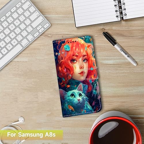 Miniatura 6 de DAFEI Wallet Case for Samsung Galaxy A8s with Cat Print-aa338 Pattern PU Leather Flip Folio ID&Credit Cards Pocket Lanyard