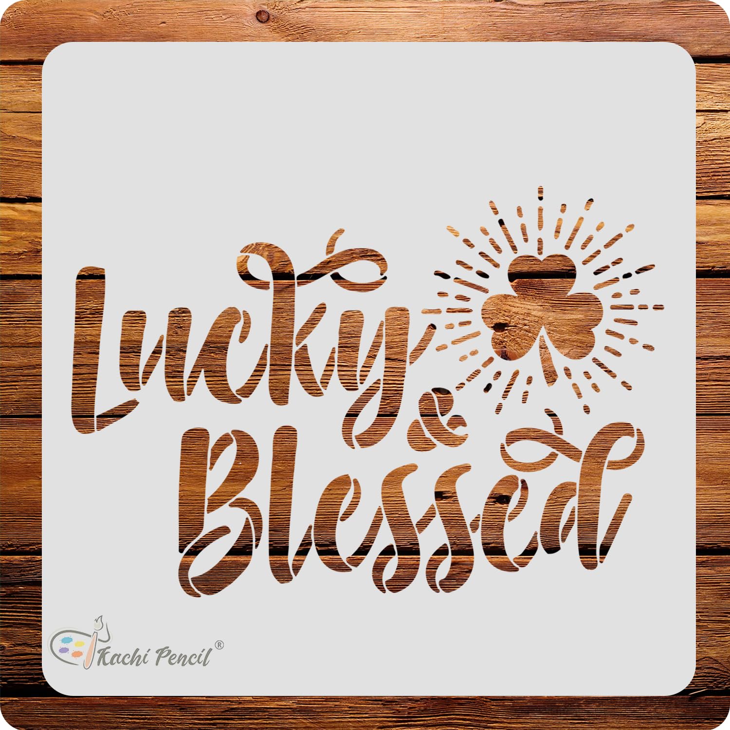 Kachi Pencil Clover Lucky and Blessed Irish Stencil for Craft Painting, Scrapbooking |, Size 6x6 inch Reusable Stencils for Painting on Wall, Fabric, Wood, and DIY Art Projects