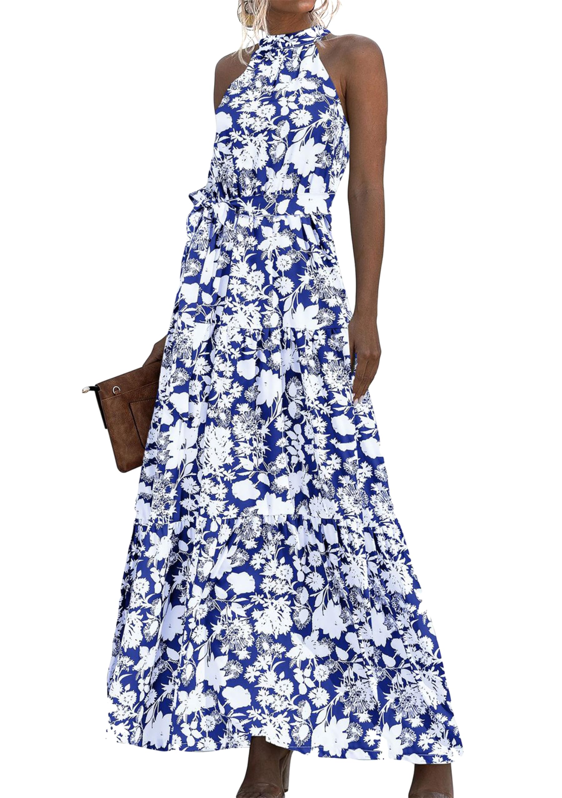 Donne Boho Floreale Fluente Abiti Cocktail Sera Abito Spiaggia Vacanza Nozze Abiti All'Aamericana Collo Maxi Dress