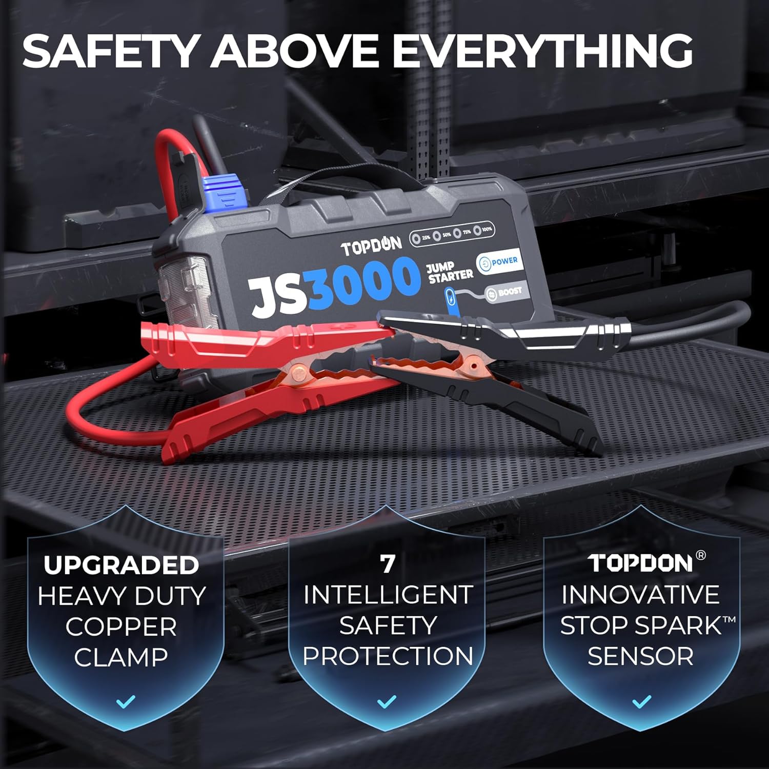Review of Car Battery Jump Starter, TOPDON JS3000 12V 3000A Battery Booster Jump Starter Pack for Up to 9L Gas/ 7L Diesel Engines, Portable Car Charger with Handle Jumper Cable and EVA Protection Case