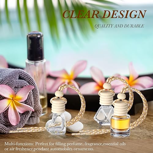 Miniatura 6 de BBTO 200 botellas difusoras colgantes para automóvil, botellas de perfume de vidrio transparente vacías a granel, ambientador, colgante para aceites