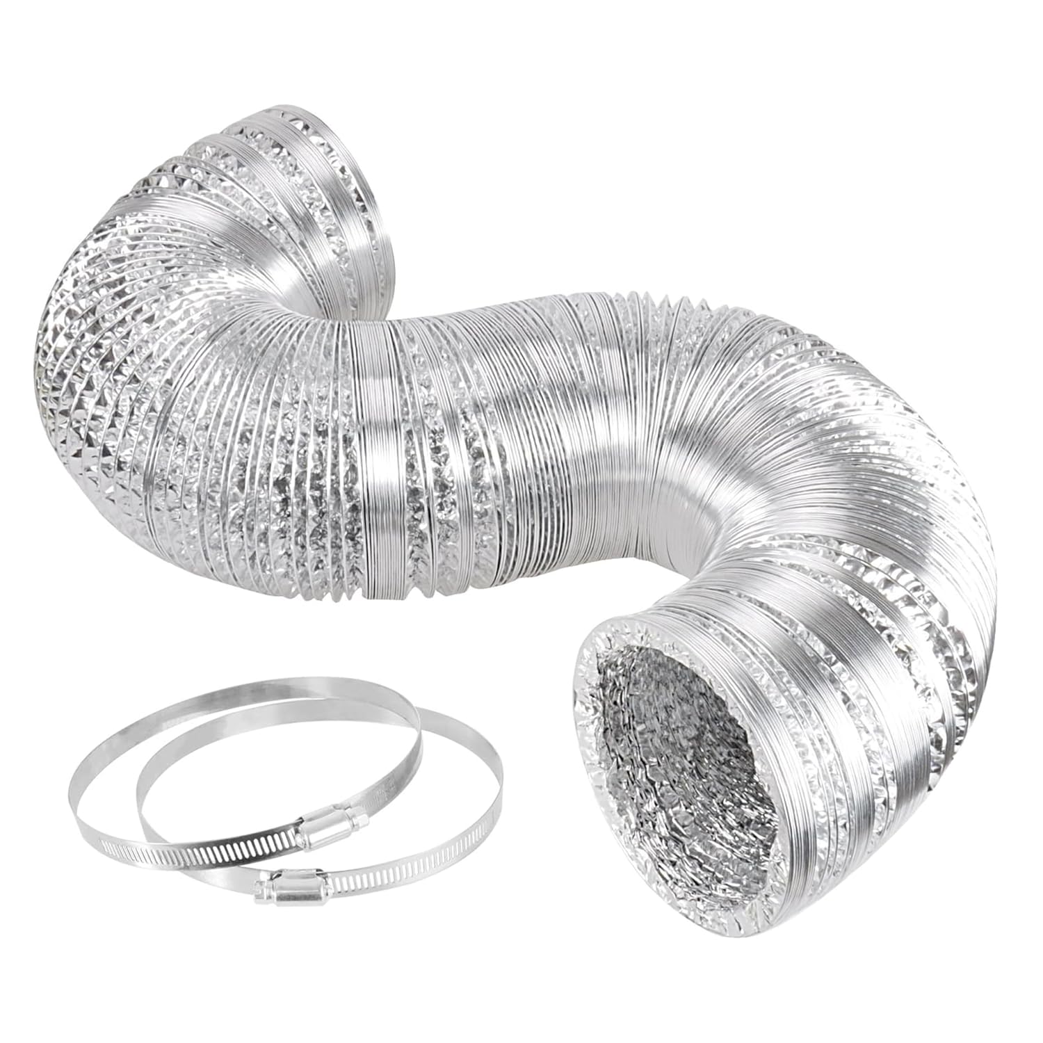 HealSmart 10″ 25 Ft Aluminum Flexible Non-Insulated with 2 Duct Clamps, Dryer Vent Hose for Heating Cooling Ventilation and Exhaust Fan, Silver HealSmart 10″ 25 Ft Aluminum Flexible Non-Insulated with 2 Duct Clamps, Dryer Vent Hose for Heating Cooling Ventilation and Exhaust Fan, Silver