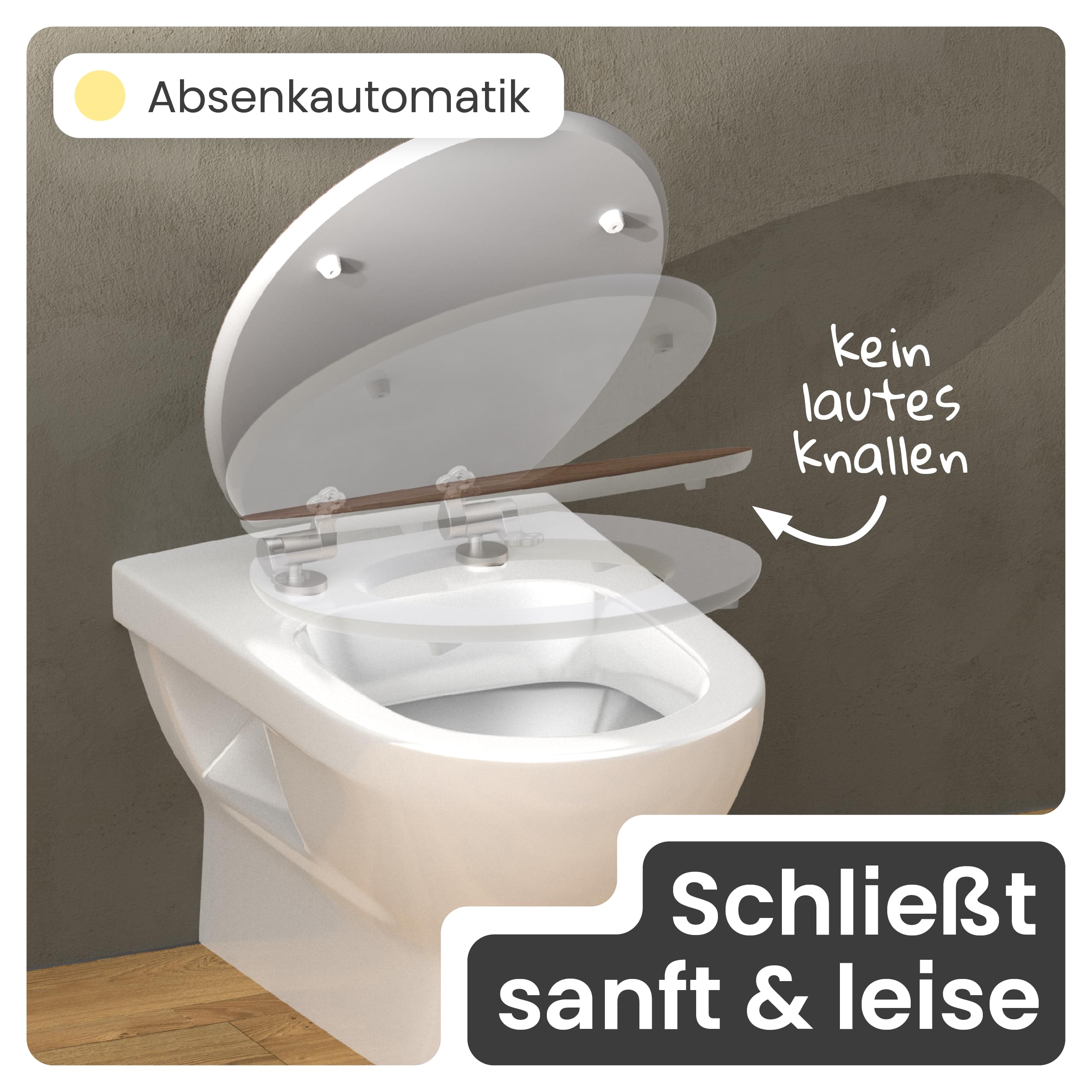 instmaier Gaia | WC Sitz mit Motiv | Dunkles Holz | MDF-Holz geprüft nachhaltig mit FSC-Zertifizierung | Ovale Form | Toilettensitz mit Absenkautomatik | Pflegeleichte Toilettenbrille