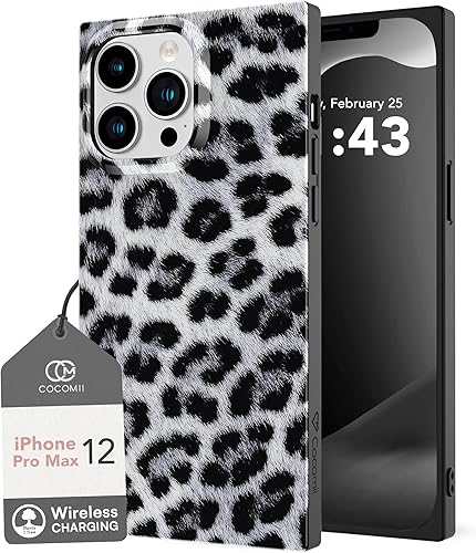 Miniatura 1 de Cocomii Funda cuadrada para iPhone 12 Pro Max, diseño de animal cuadrado, delgada, ligera, brillante, estampado de leopardo blanco y negro, funda de