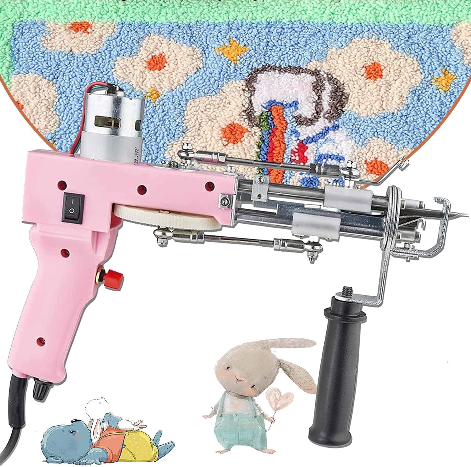GeRRiT Carpet Tufting Gun kit, 2in1 Loop & Cut Pile Rug Tufting Gun,Electric Carpet Weaving,Flocking Knitting Rug Gun,Hand-Held Knitting Carpet Machine Tools for High-Speed Tufting,Blue, Rose