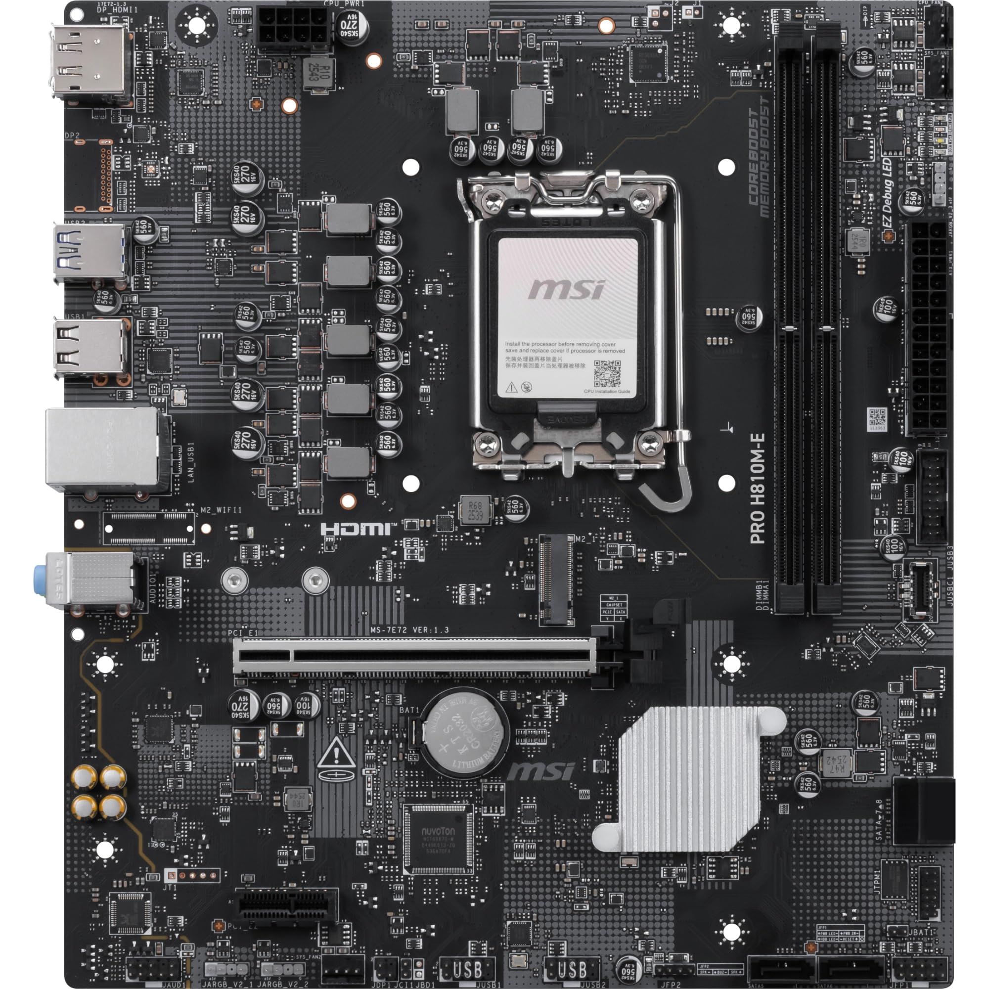 MSI Scheda madre PRO H810M-E, mATX, supporta processori Intel Core Ultra (serie 2), LGA 1851 - DDR5 Memory Boost (6400 MT/s MAX), PCIe 5.0 x16, M.2 Gen4, 2.5G LAN
