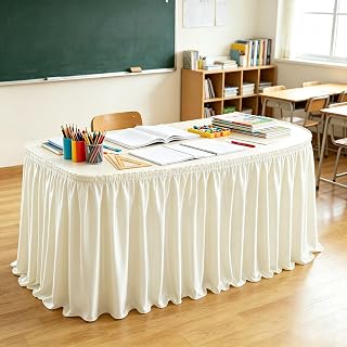 6ft Length Ivory Satin Table Skirt Rectangle Tables Wrinkle Resistant