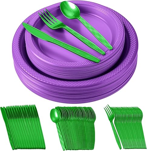 Hoolerry Juego de vajilla desechable de Navidad de 250 piezas, incluye 50 platos de postre, 50 platos llanos, 50 cuchillos, 50 cucharas y 50