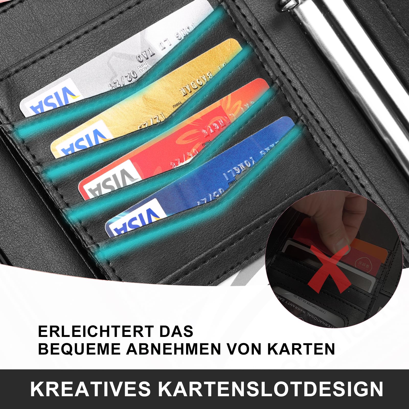 Leathario Schreibmappe A4 mit 5er Register DIN A4，Konferenzmappe mit 4 Ringbuch，Dokumentenmappe mit Reißverschluss，Griff，Klemmbrett,Ordner für Meeting, Business,Mappe für Schule, Uni Schwarz