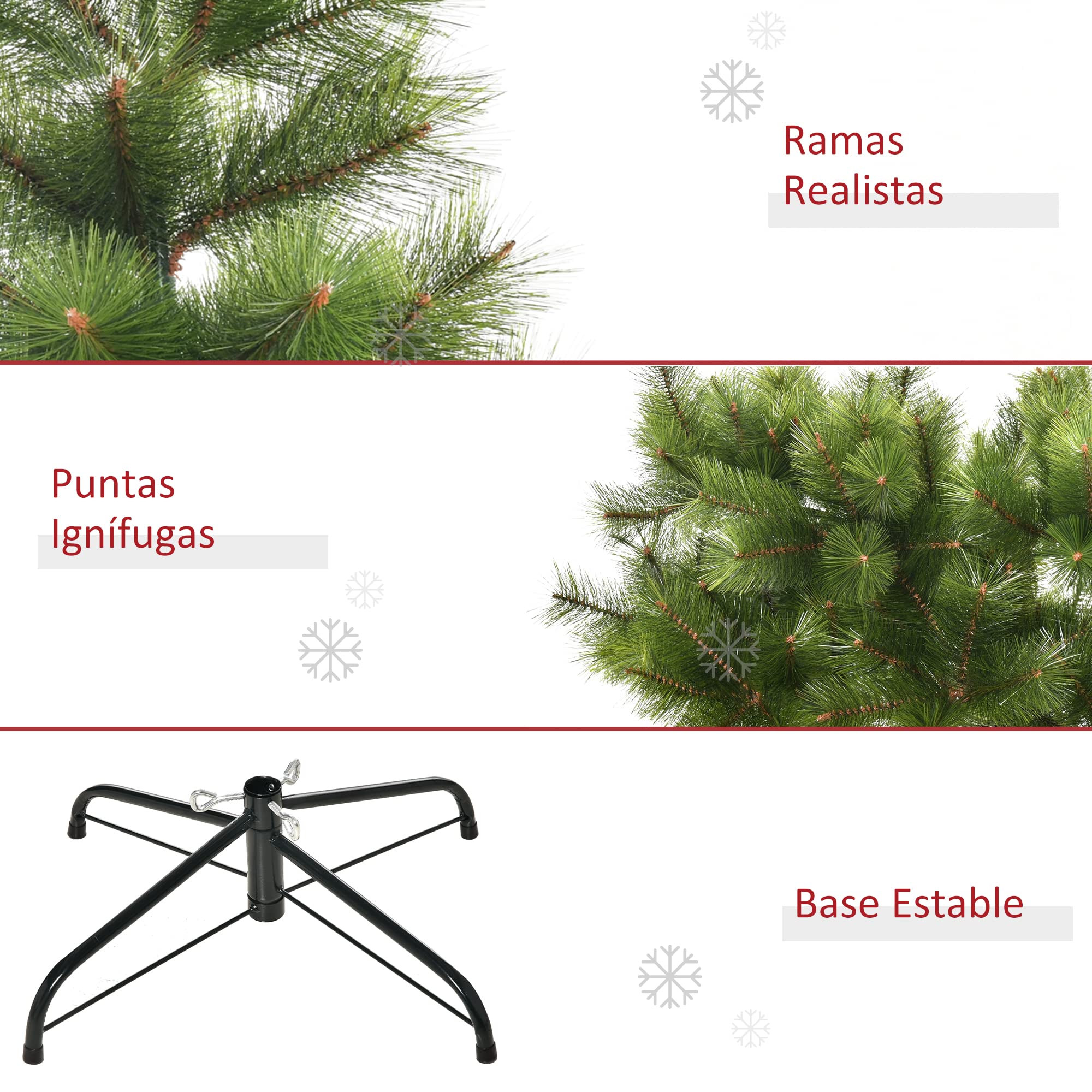 HOMCOM Árbol de Navidad 210cm Artificial Árbol de Pino Decoración Navideña con Soporte Metálico 505 Ramas Verde Pet