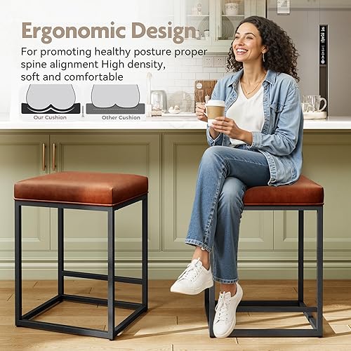 Miniatura 17 de MAISON ARTS Juego de 3 taburetes de bar de 24 pulgadas de altura de mostrador para encimera de cocina, taburetes de bar modernos tapizados 3 pcs