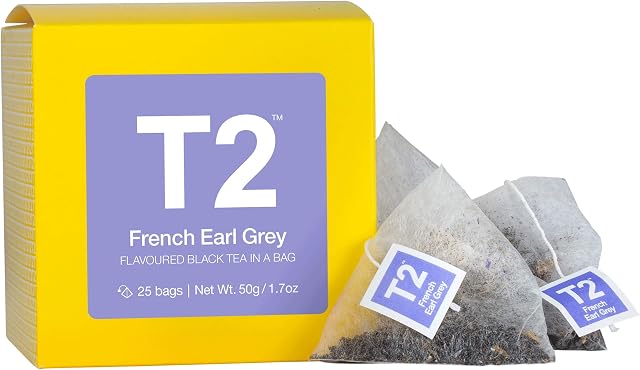 T2 Tea - French Earl Grey Black Tea, 25 Tea Bags in a Box, 50g