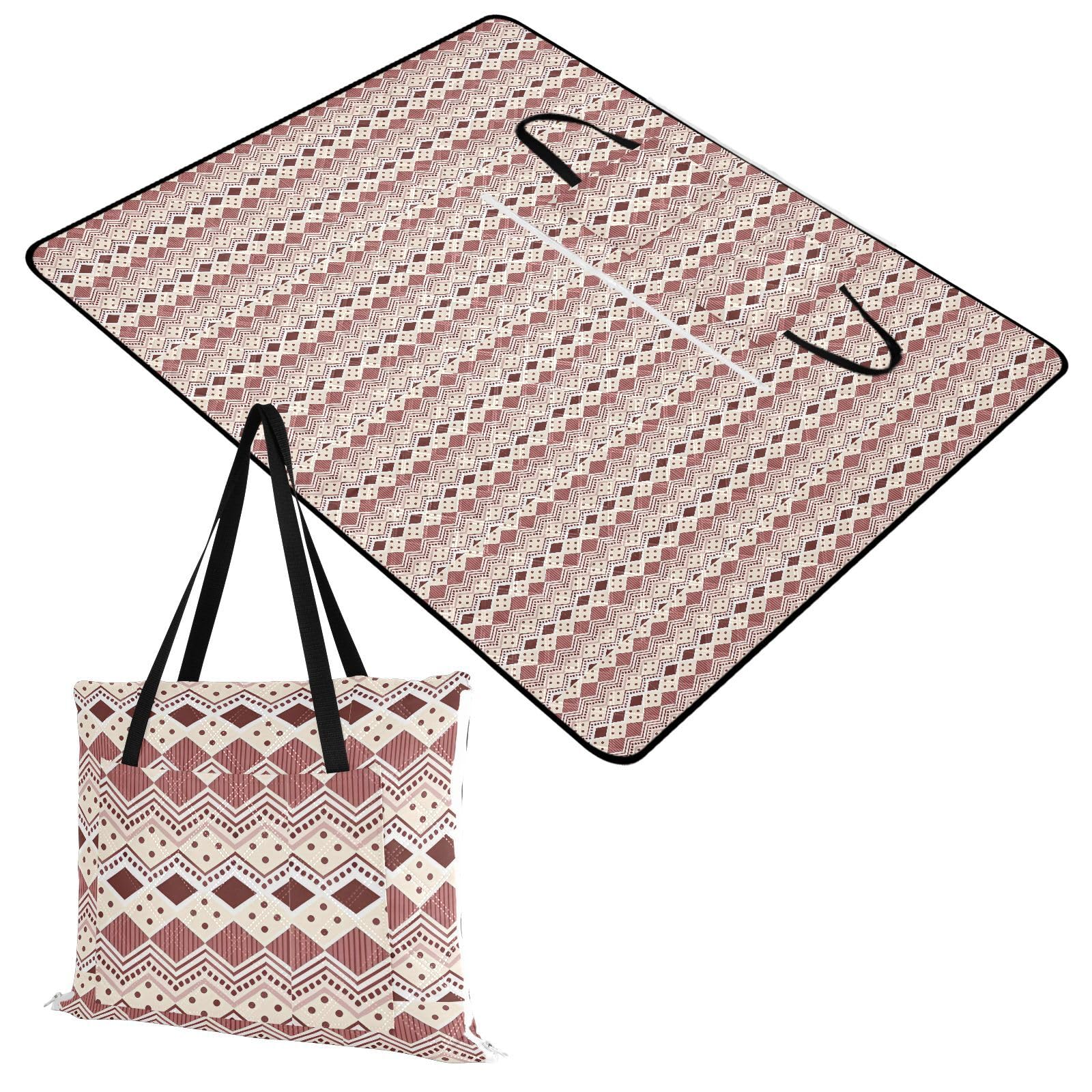 Coperte da picnic impermeabili per interni ed esterni, tappetino da campeggio per adulti, articoli da picnic, stile bohémien, retrò, rosso, caffè, picnic