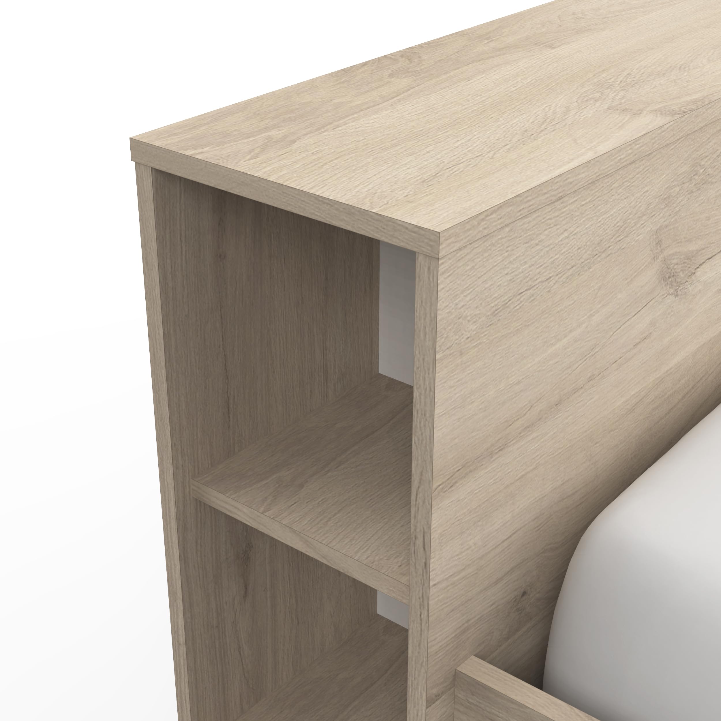 Lit avec Rangement 140x190 Style Contemporain 3 Tiroirs – Coloris Chêne - 150,1 x 217,1 x 74,3 cm