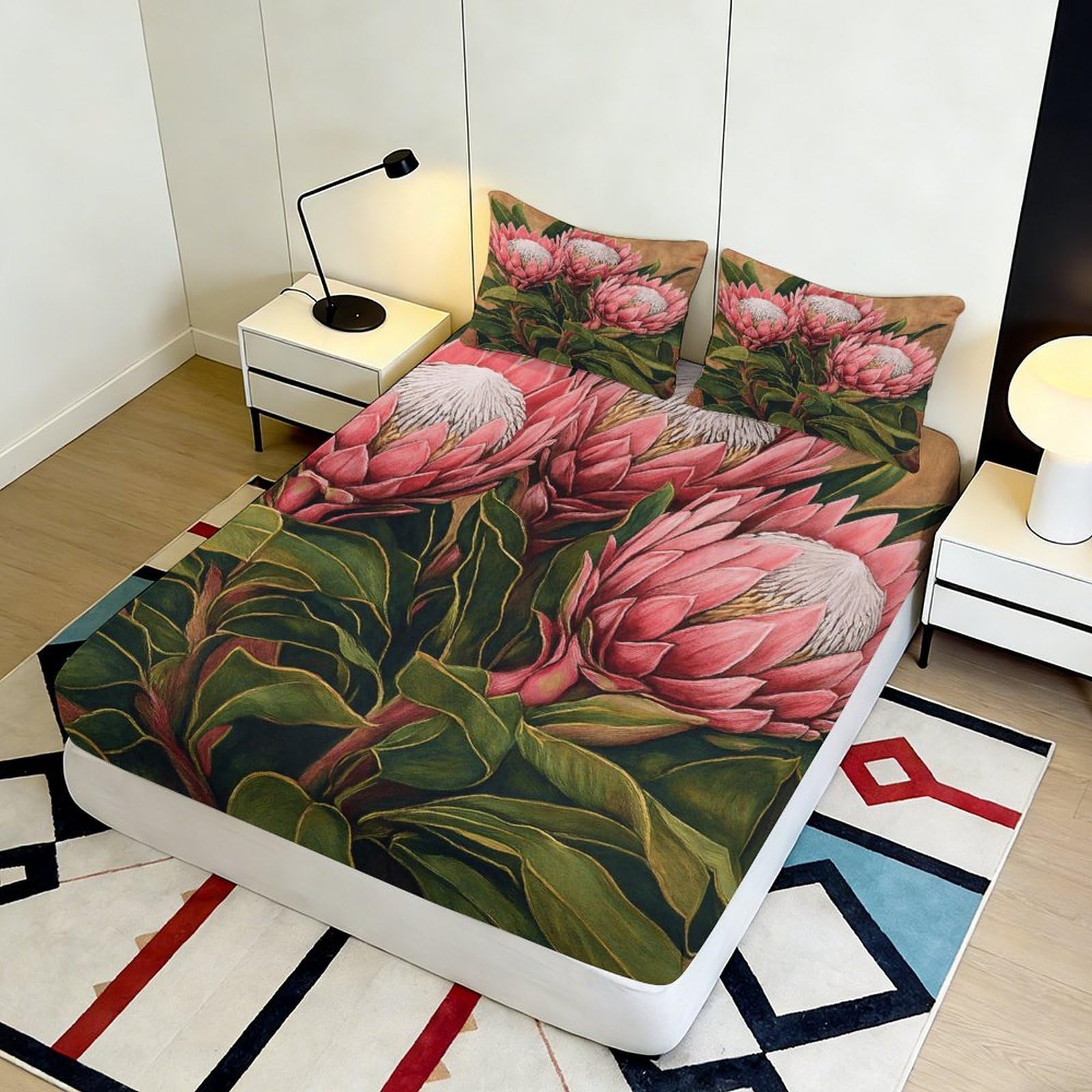 Lenzuolo con angoli con stampa floreale 3D, in microfibra, antiscivolo | durevole, coprimaterasso, facile da pulire, traspirante, lavabile, 180 x 200 x 25 cm