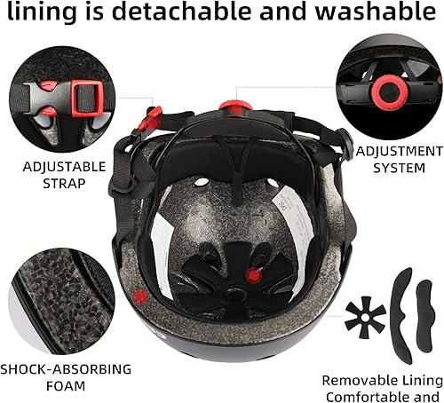 Miniatura 112 de Casco de bicicleta para niños, cascos de patineta para niños de 2 a 3 a 5 a 8 a 14 años, ajustable, multideporte, bicicleta, patinaje, fútbol, Negro