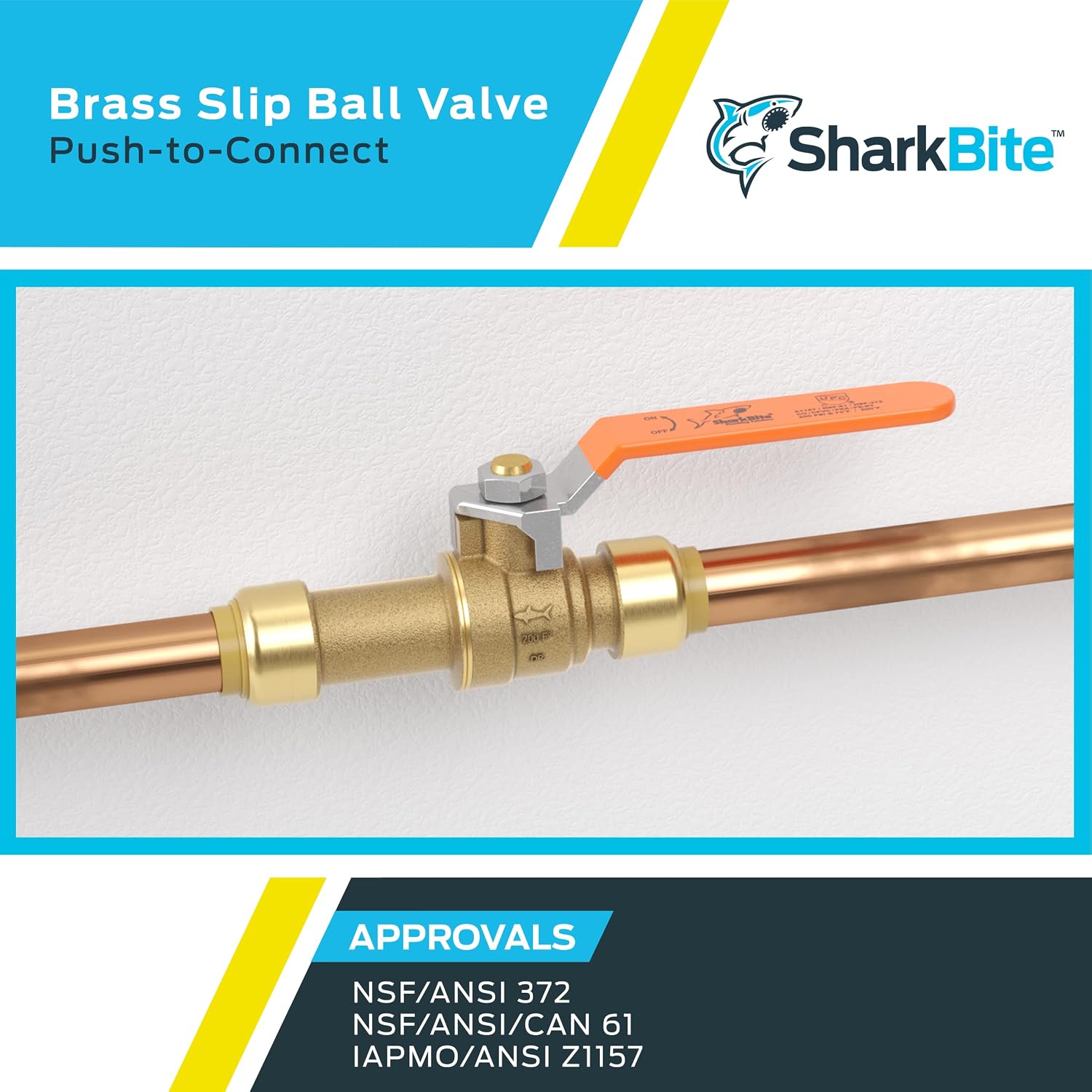 SharkBite 1/2 Inch Slip Ball Valve, Push to Connect Brass Plumbing Fitting, PEX Pipe, Copper, CPVC, PE-RT, HDPE, 24735LF
