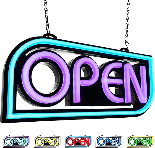 Element Lux Open Sign by Element Lux - 49 combinaciones de colores - Letrero abierto LED neón para ventana de negocios - Brillante para restaurante,
