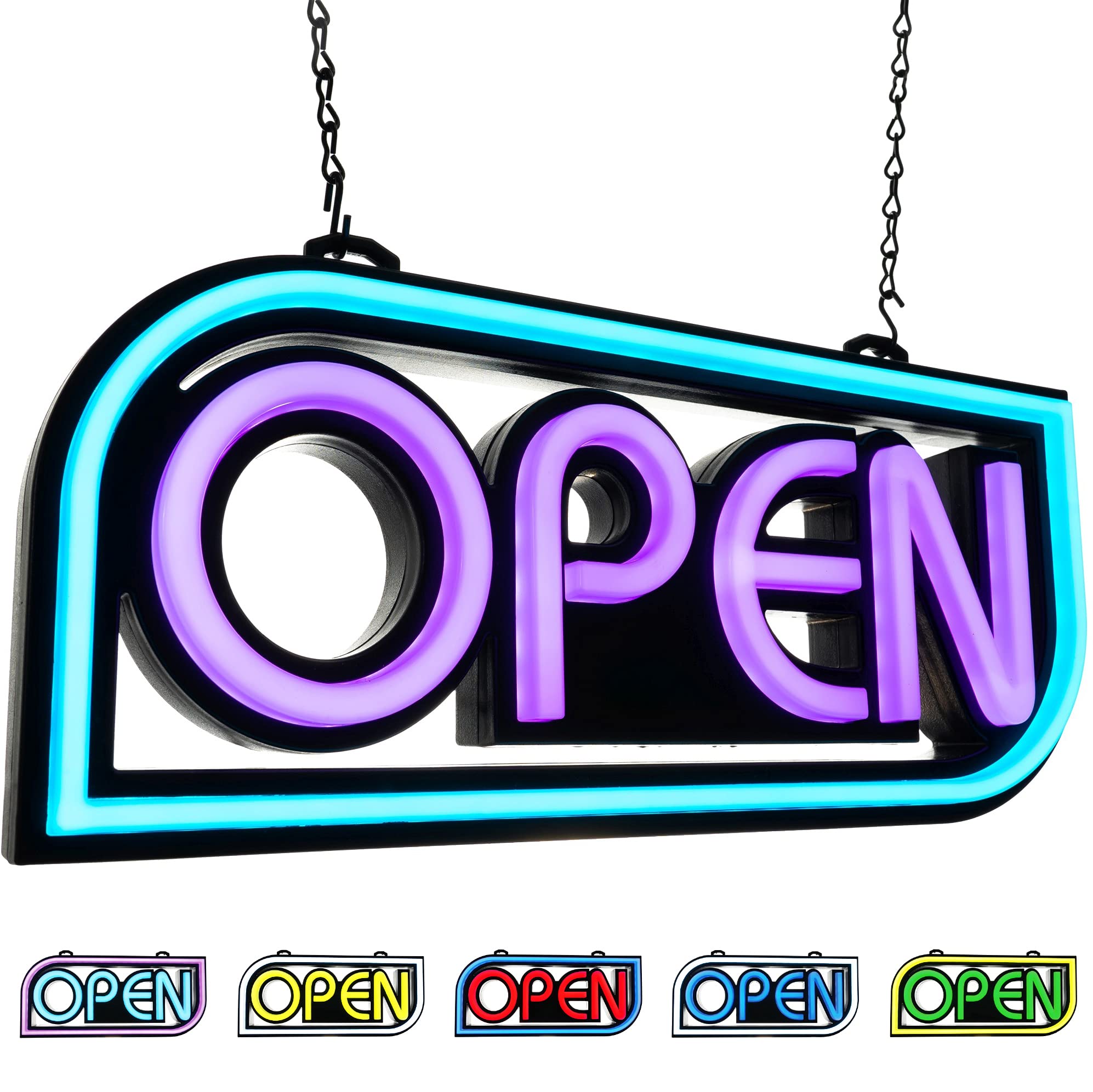 Element Lux LED Open Sign - 49 Color Combination Open Signs for Business - Light Up Neon Sign with Remote - LED Light Sign, 7 Bright Colors - 16in x 7.5in