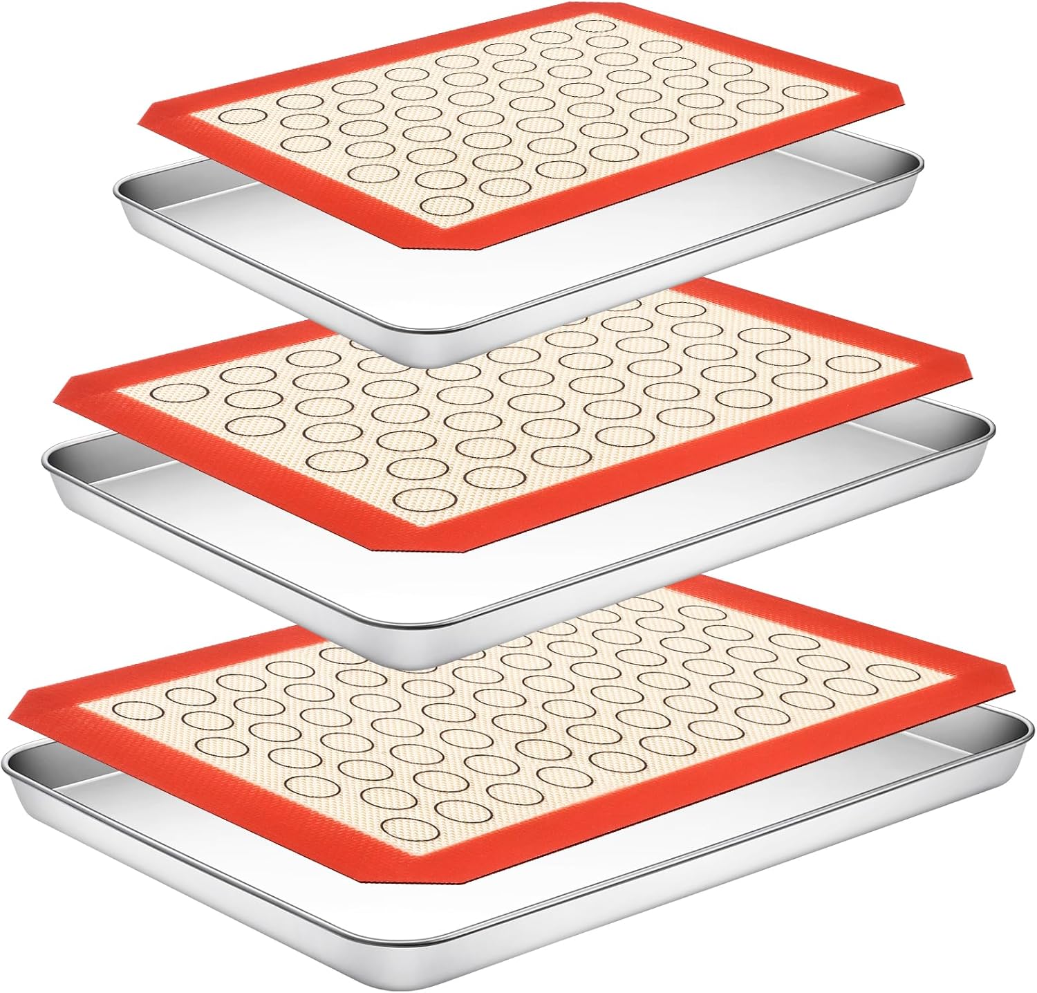 Baking Sheet with Silicone Baking Mat Set,CEKEE Stainless Steel Baking Sheet Pan Tray, Cookie Sheets for Baking, 6PCS Baking Supplies Bakeware Sets for Oven Making Cookies, Macaroons, Bread - Thumbnail 2