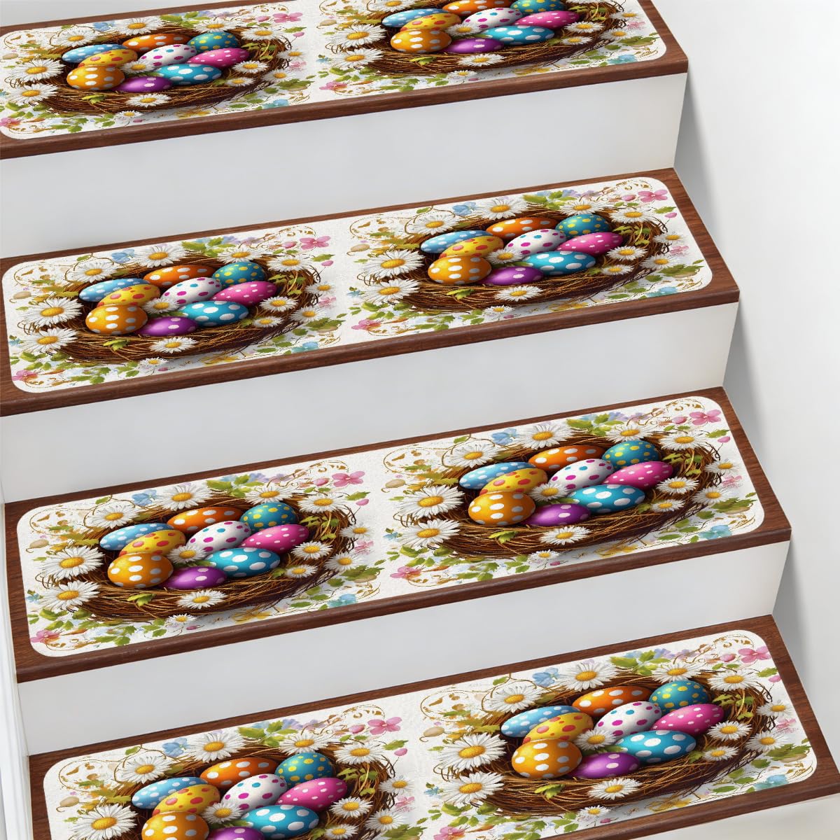 Alfombras para escaleras de 7.8 x 30 pulgadas con base antideslizante lavable y diseño floral